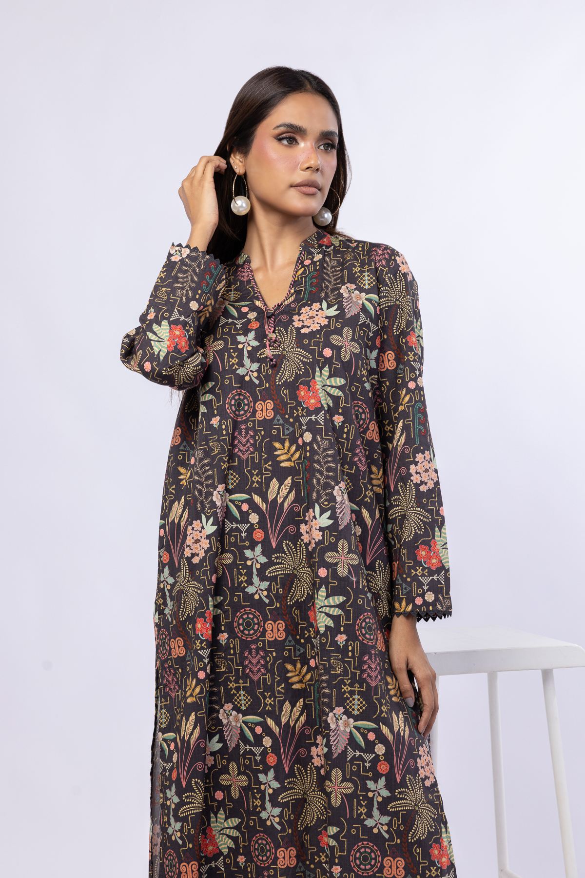 Printed Crosshatch Poplin Kurta - 25-09-11E7-05TB-VG