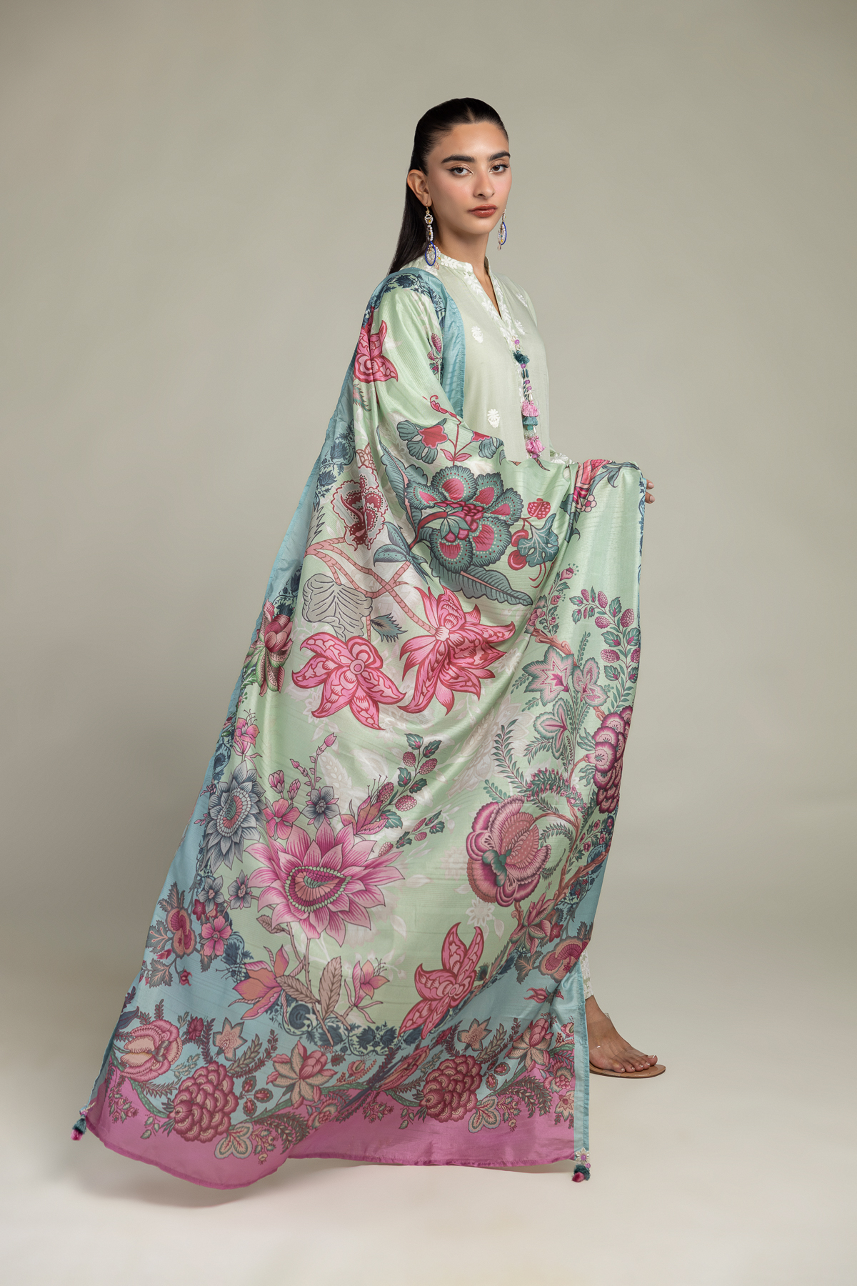 Embroidered Polyester Silk Silk Floral Dupatta - 2-26-106-A-H-VG
