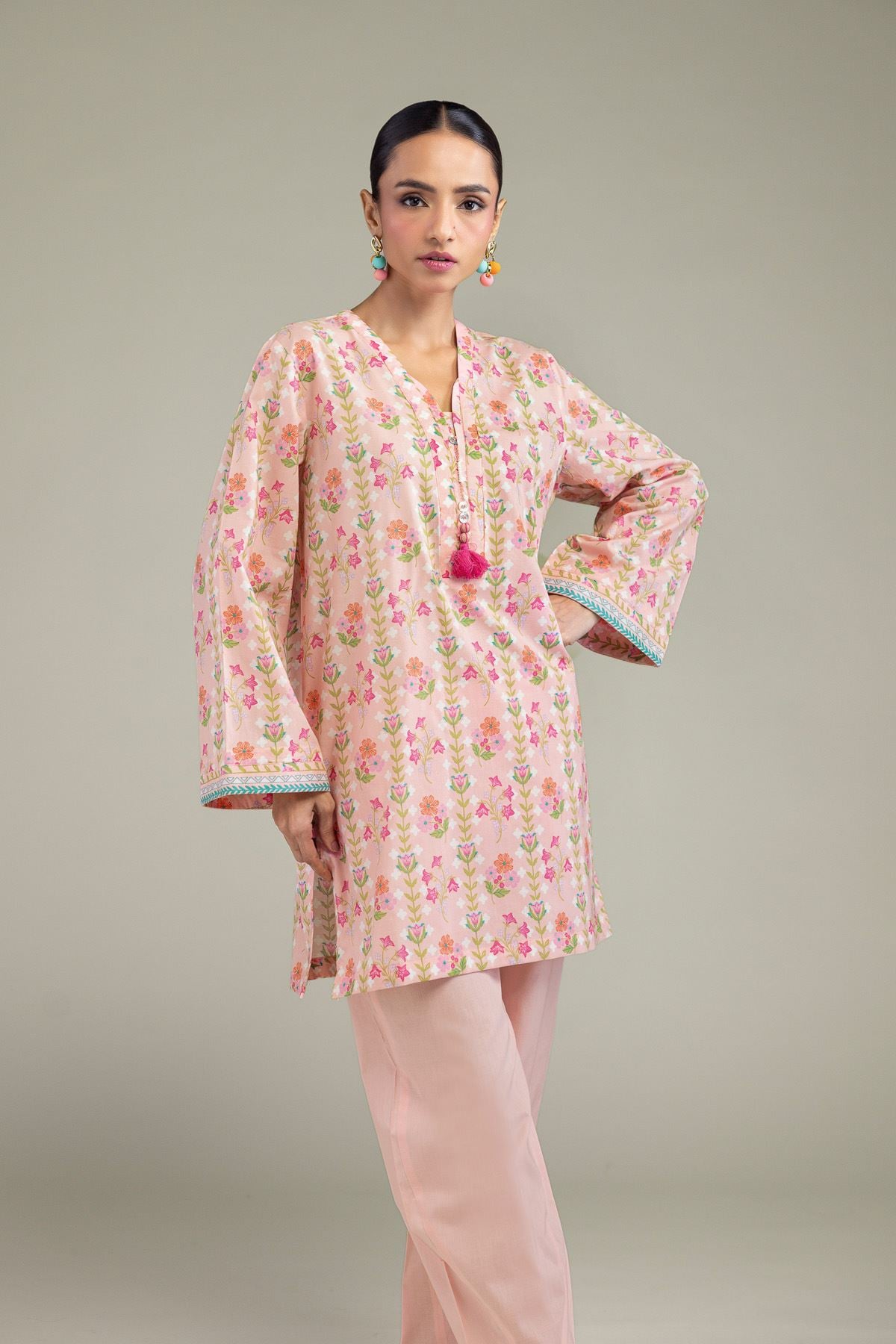 Printed Cambric Peach Cambric Kurta - 1-26-213-A-G1-VG