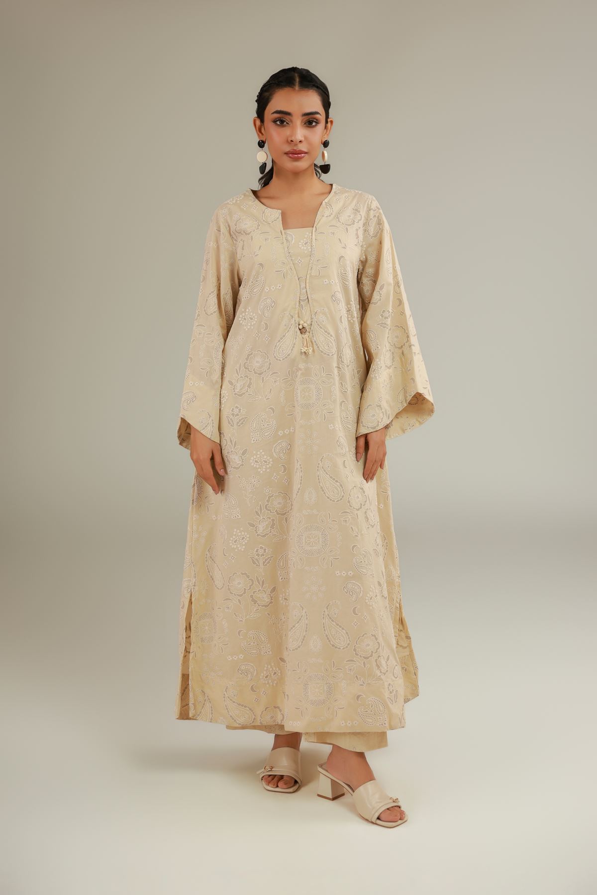 Cambric Embroidered Beige Kurta - A112-26-113EI2-VG