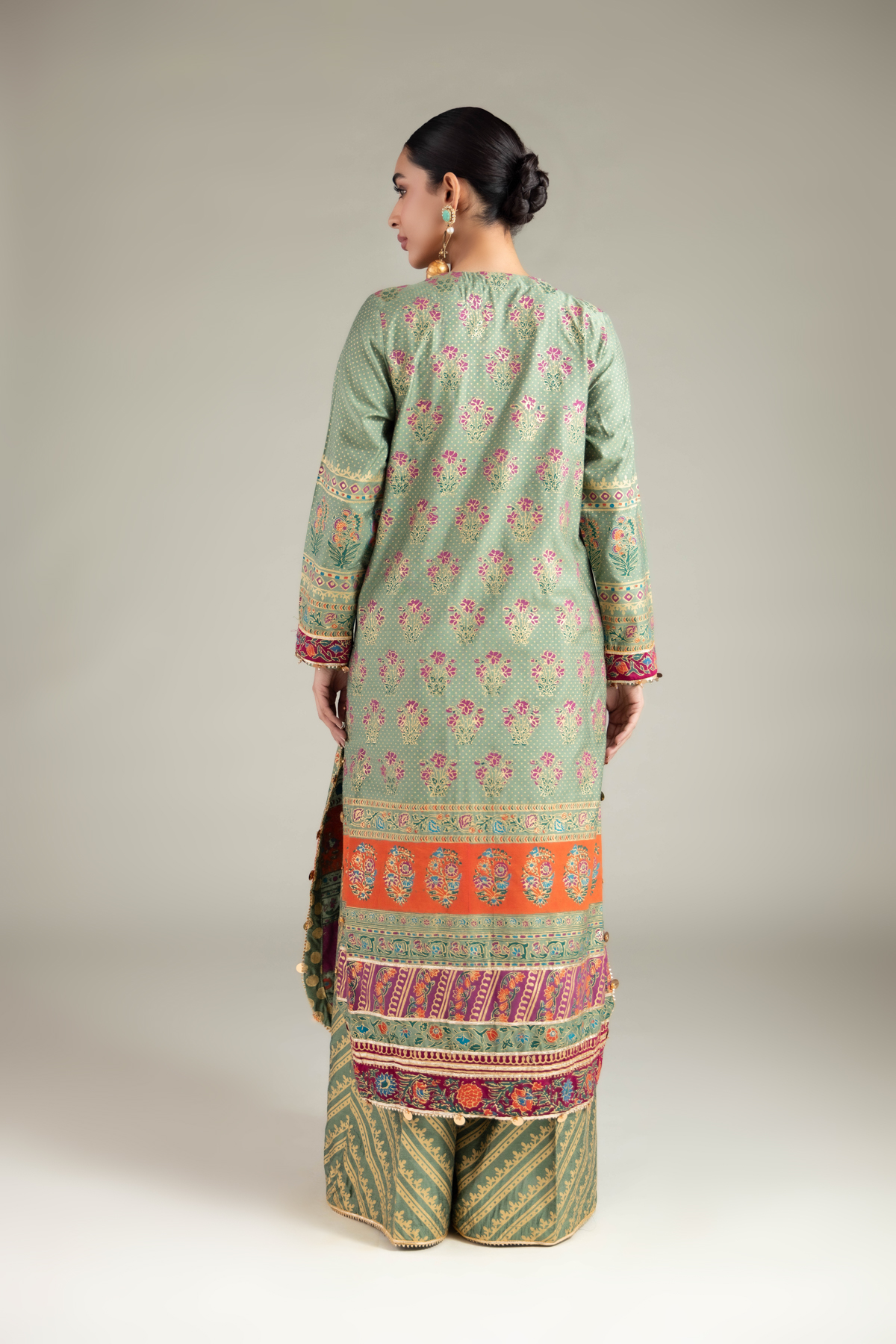 Printed Raw Silk 3 Piece Co-ord Set - 25-09-10E2-07TB-VG