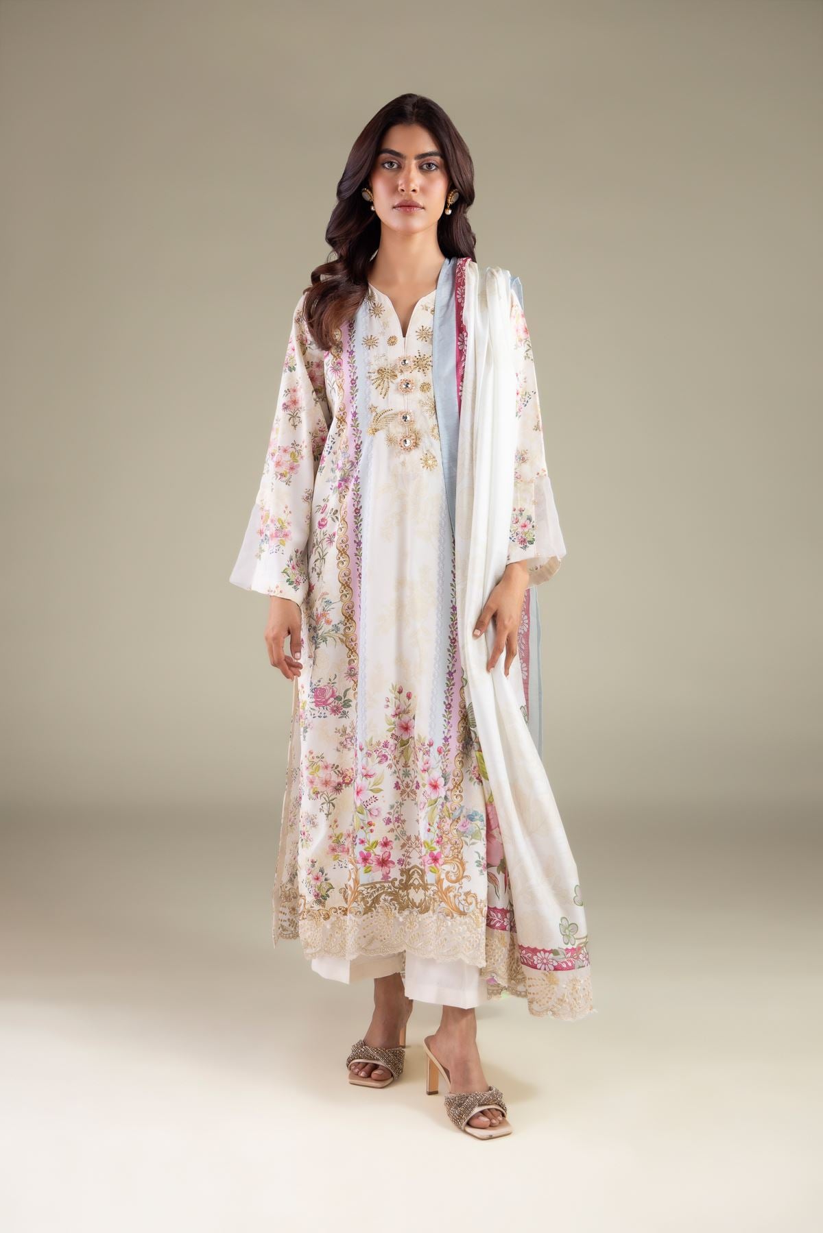 Embroidered Raw Silk Regular Solid Pants - 2-26-101-A-E-VG