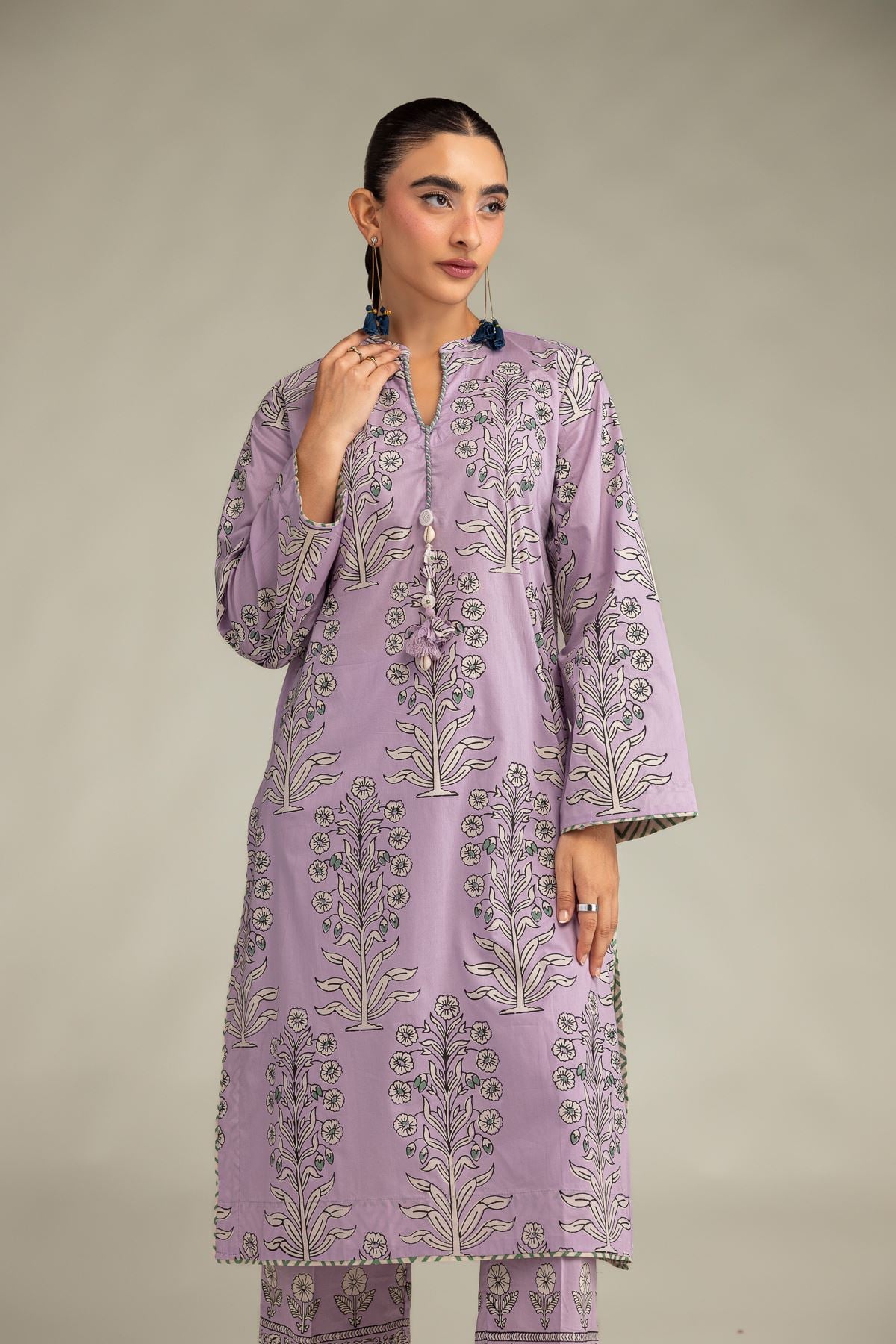 Printed Cambric Floral Longline Kurta - 2-26-308-A-G1-VG