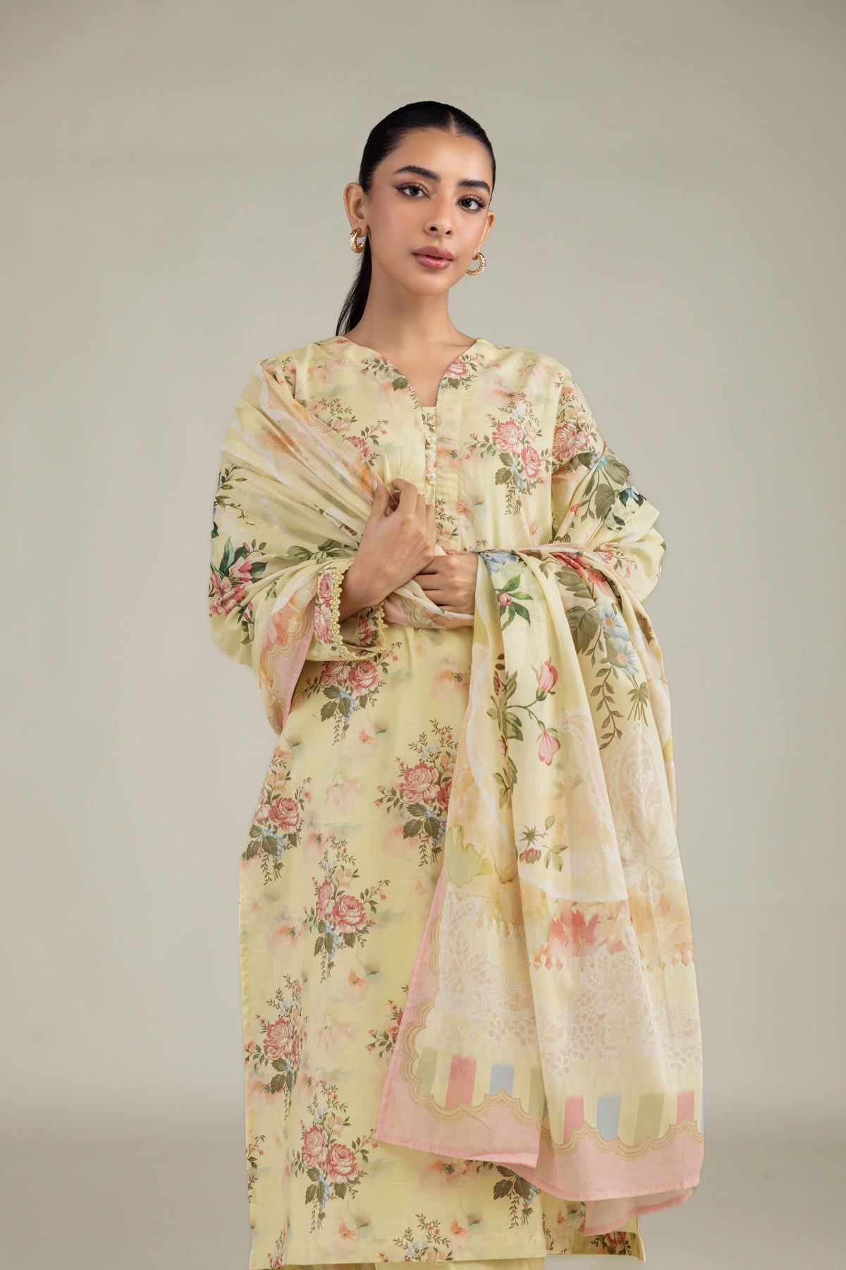 Printed Lawn Floral Lawn Dupatta - 1-26-229-C-H1-VG
