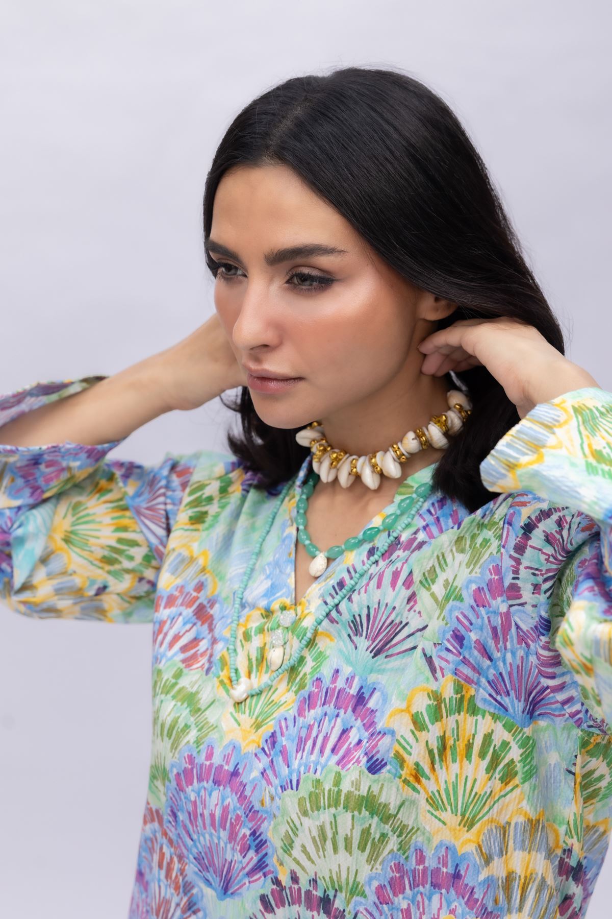 Printed Ripple Crinkle Abstract Cotton Kurta - 1-26-108-A-F-VG
