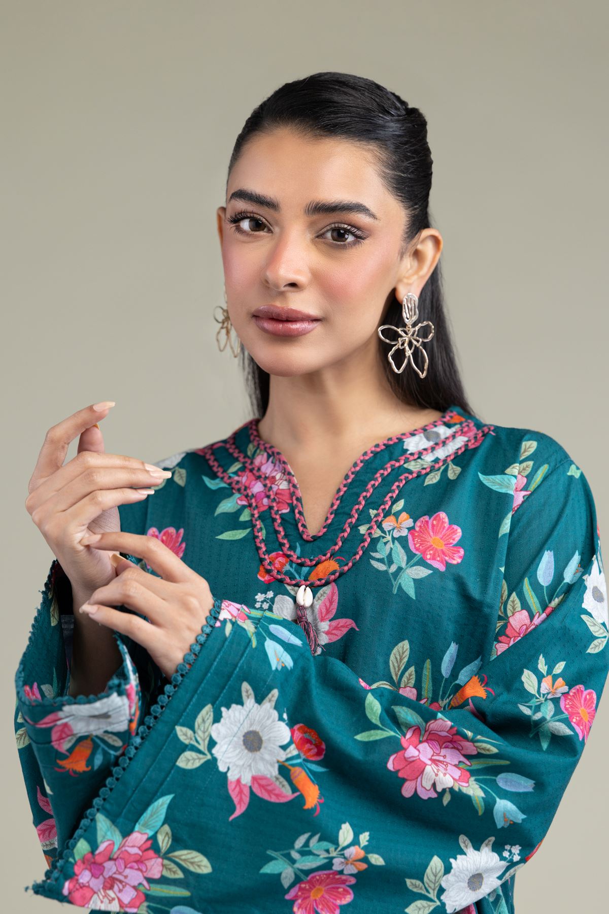 Printed Cotton Dobby Floral Longline Kurta - 1-26-202-A-A1-VG