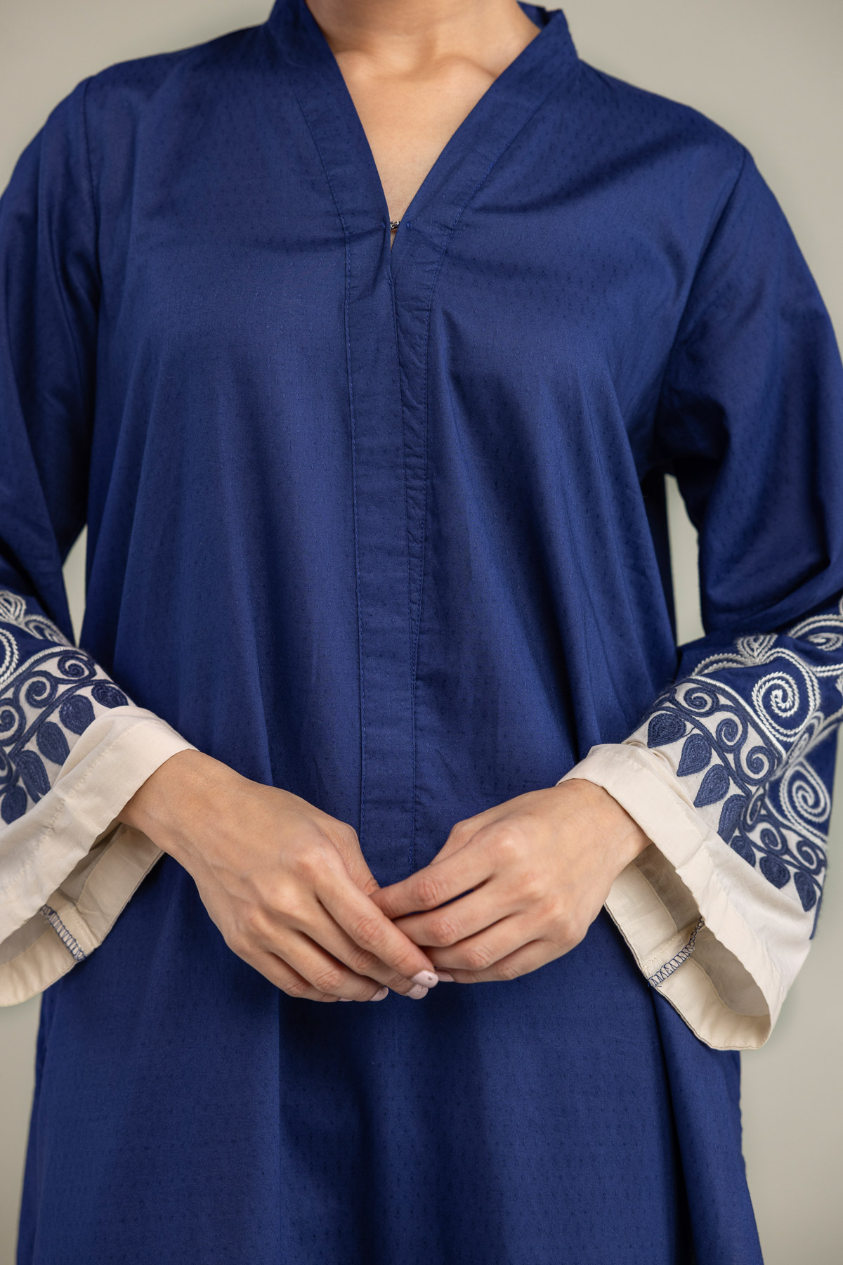 Embroidered Cotton Dobby Cotton Navy Kurta - 1-26-102-A-F-VG