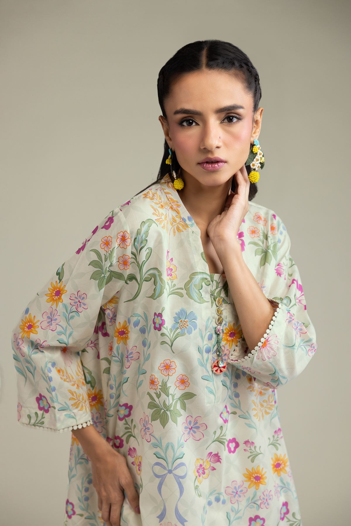 Printed Cambric Floral Buttoned Kurta - 25-10-12E7-09TB-VG