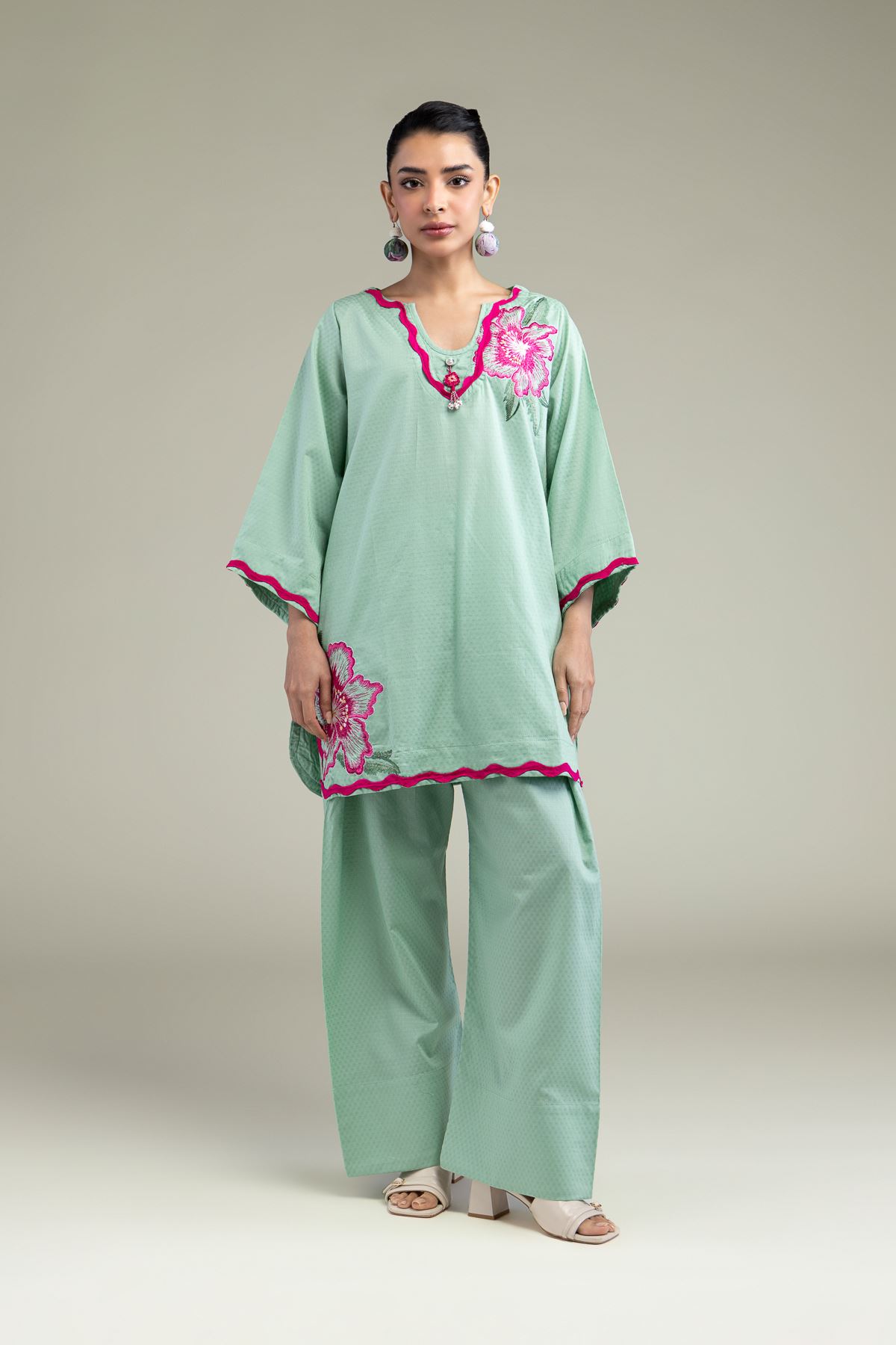 Embroidered Cotton Dobby Floral Mint Shalwar - 1-26-247-A-J1-VG