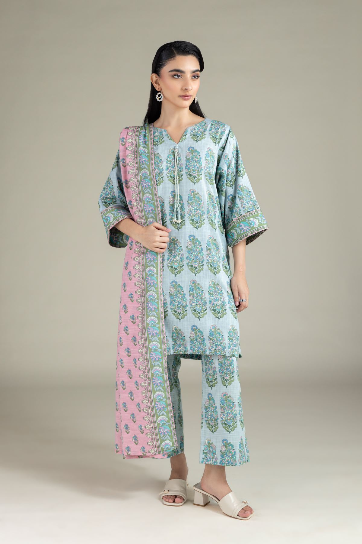 Printed Textured Cotton Dupatta - 25-04EX10-10TA-VG