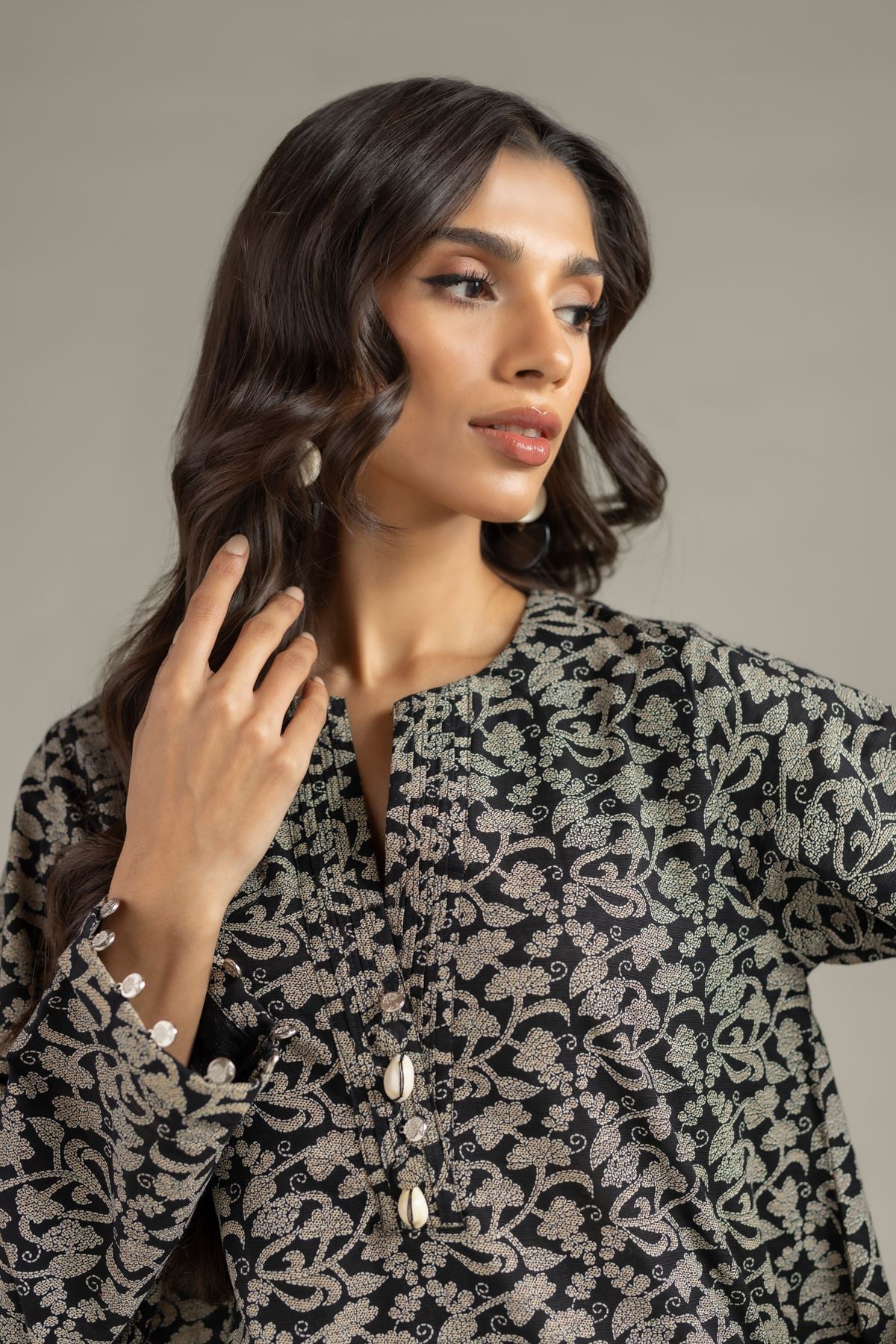 Printed Textured Cotton Kurta - 25-10-12E6-07TB-VG