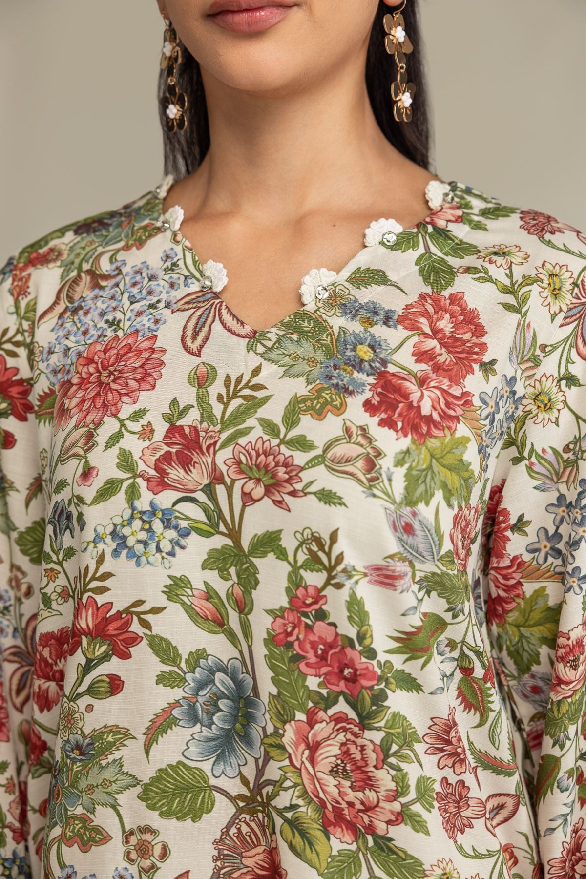 Printed Raw Silk Floral Short Kurta - 8-26-303-A-C1-VG