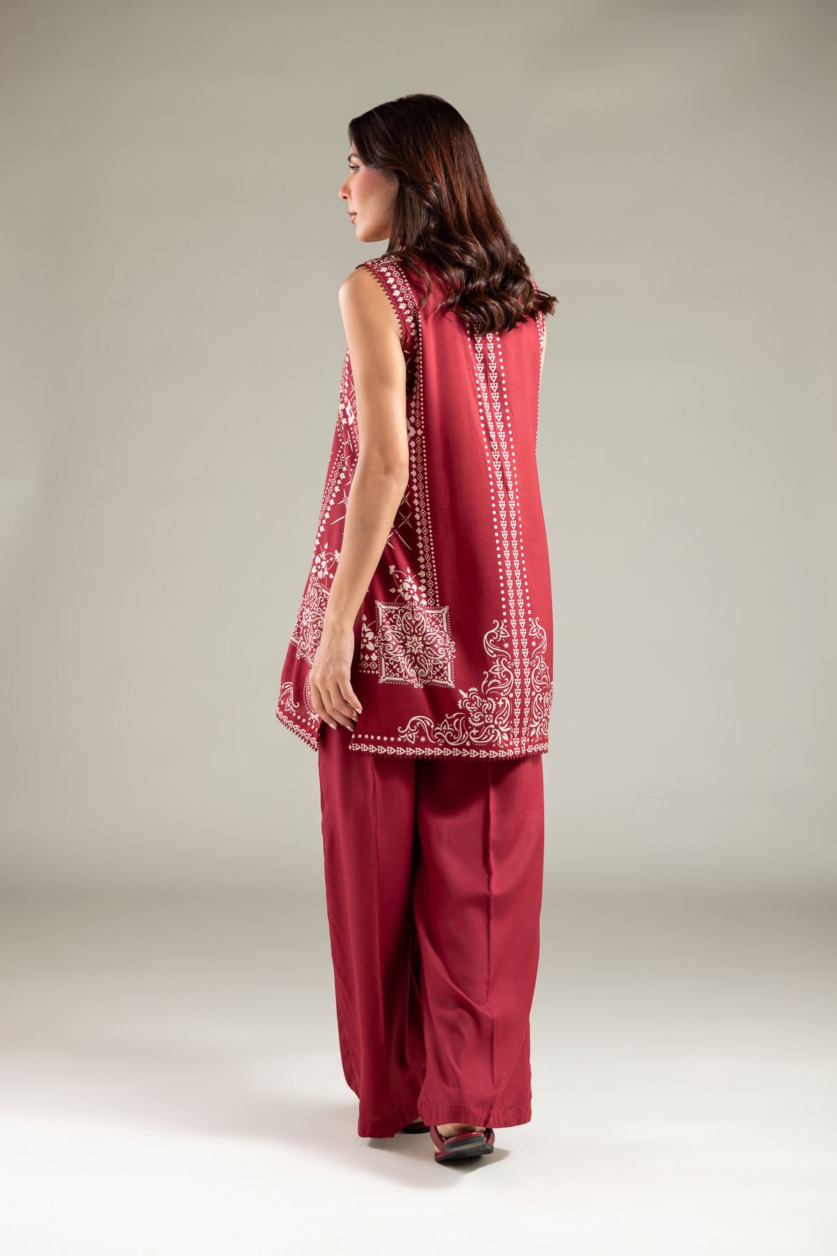Printed Viscose Sleeveless Wing-Collar Kurta - 25-00-X2-05TA-VG