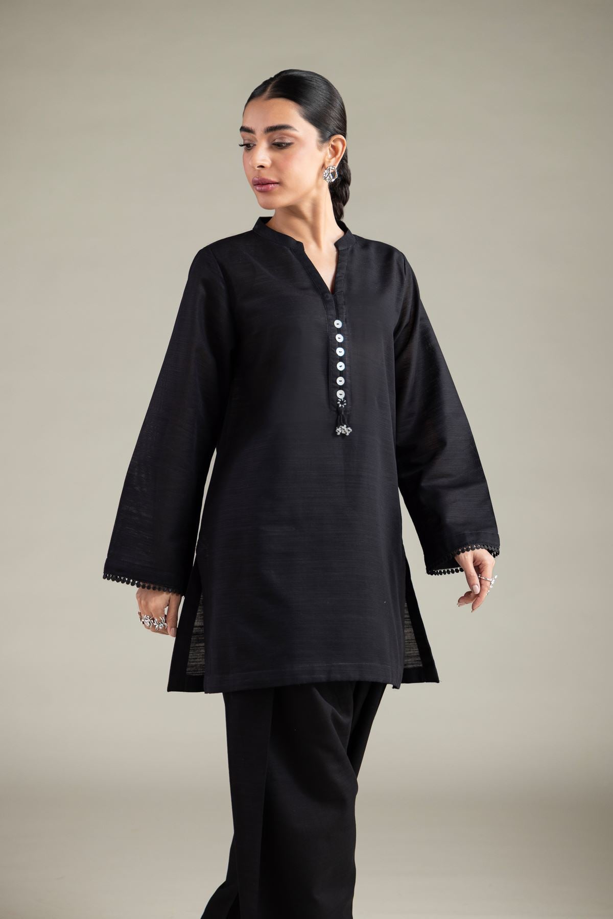Dyed Textured Cotton Short Solid Kurta - 1-26-109-A-J-VG