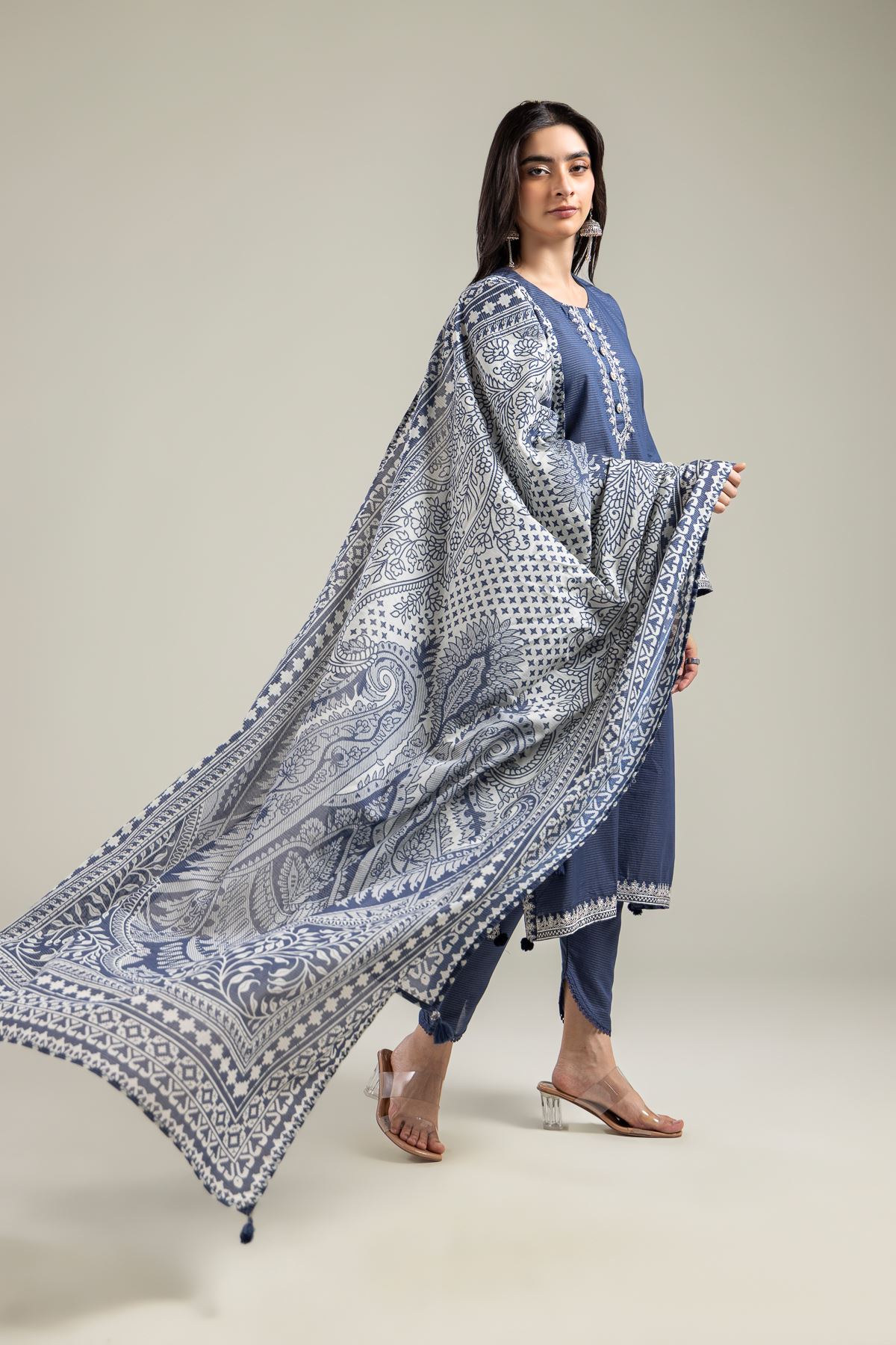 Embroidered Mesuri Navy Mesuri Dupatta - 1-26-121-A-G-VG