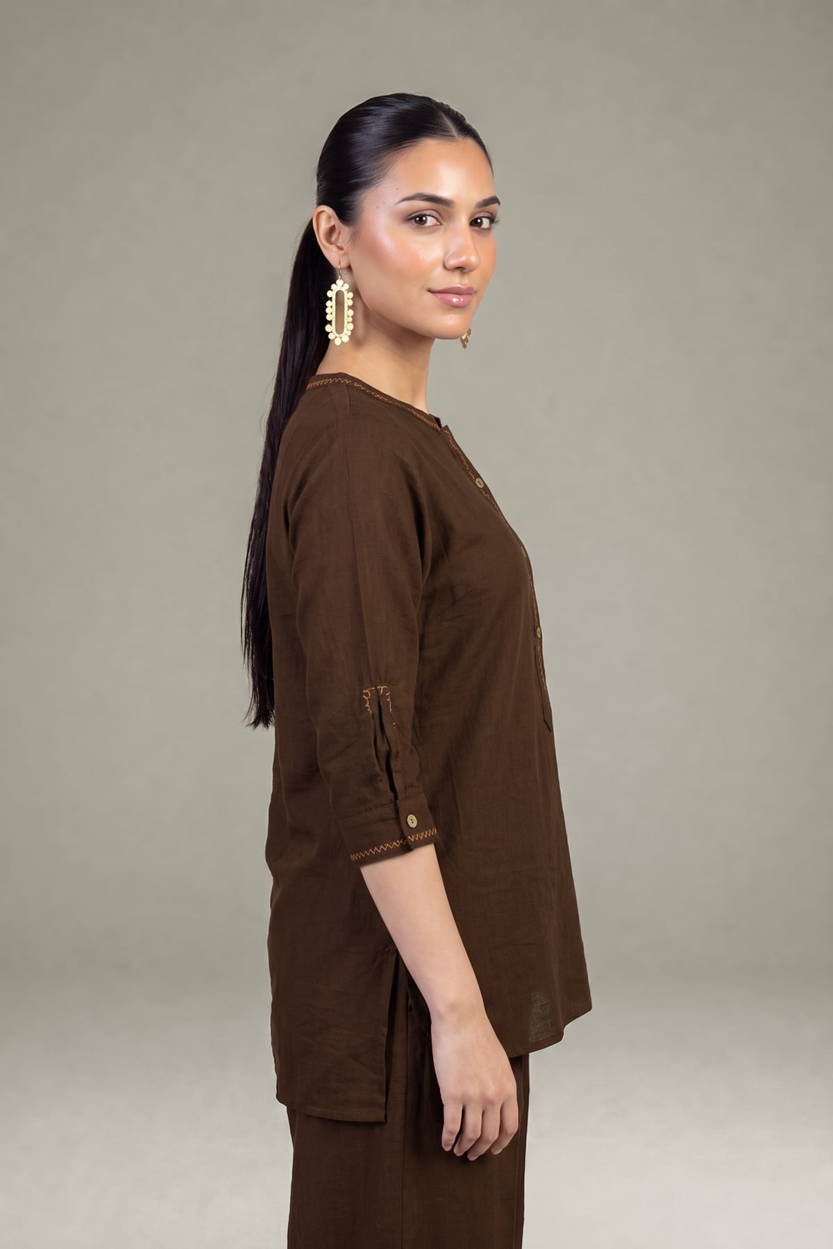 Dyed Crepe Brown Crepe Shirt - 1-26-408-A-A1-VG