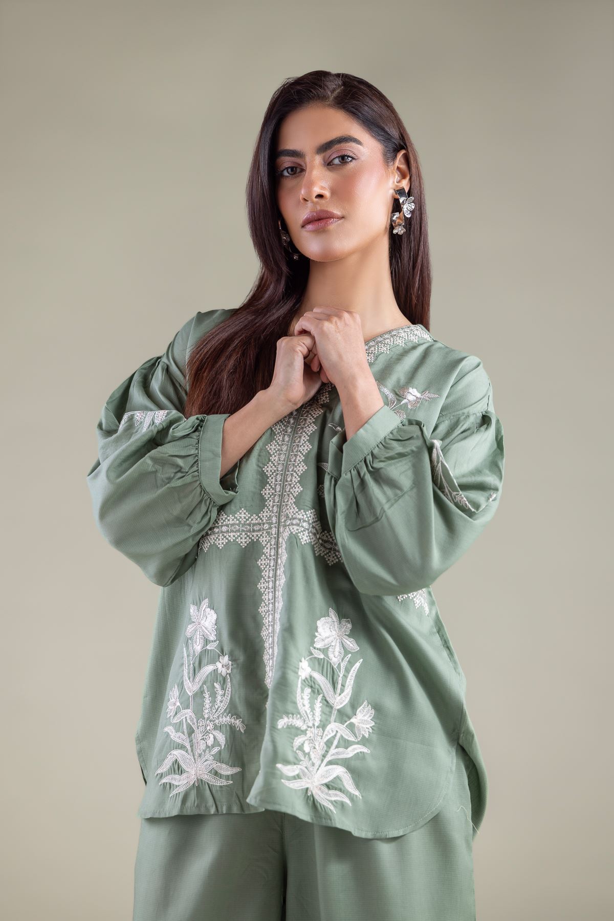 Embroidered Textured Weave Blouse - 6-26-102-A-A-VG