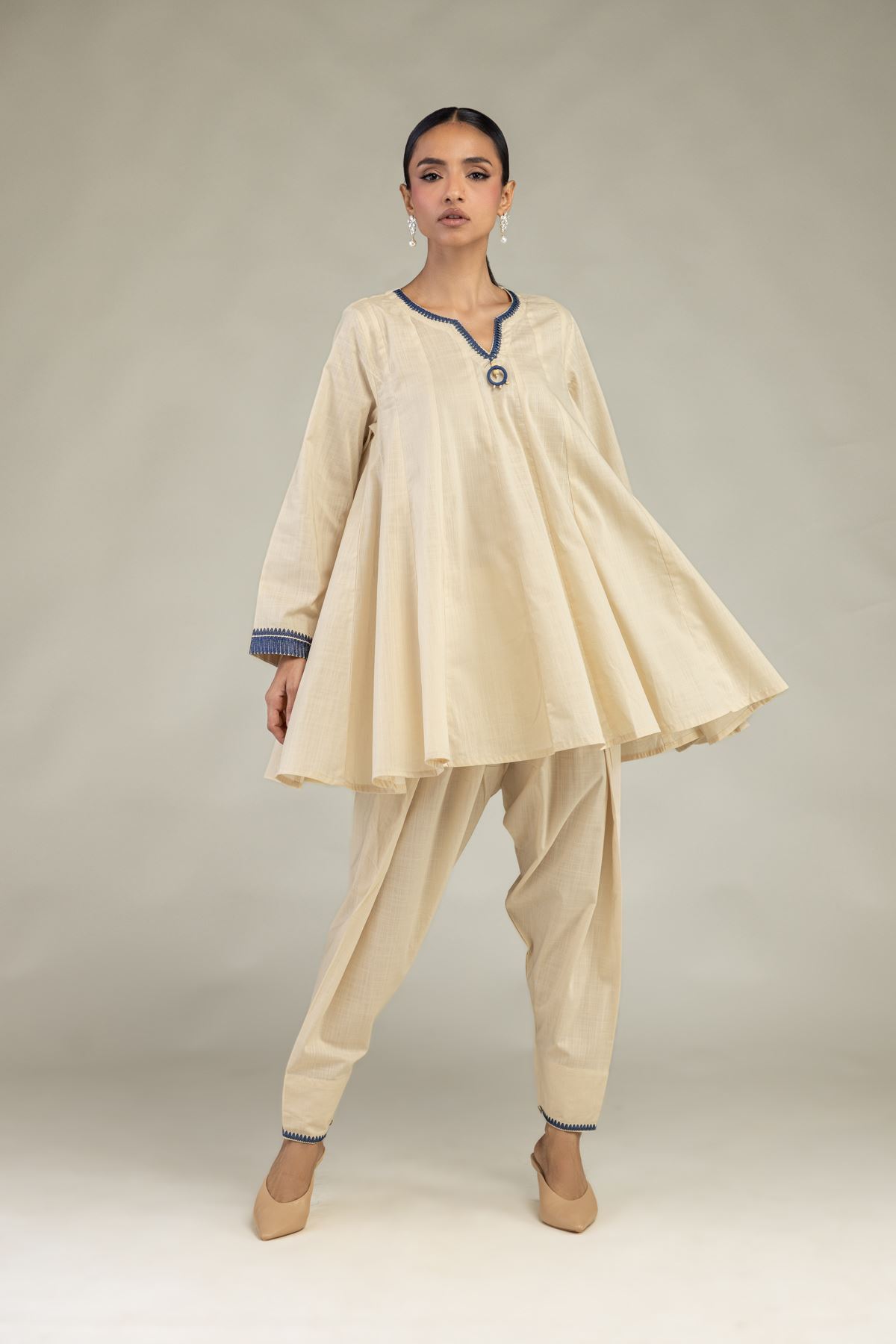 Textured Cotton Embroidered Short Cotton Kurta - 1-26-325-A-I1-VG