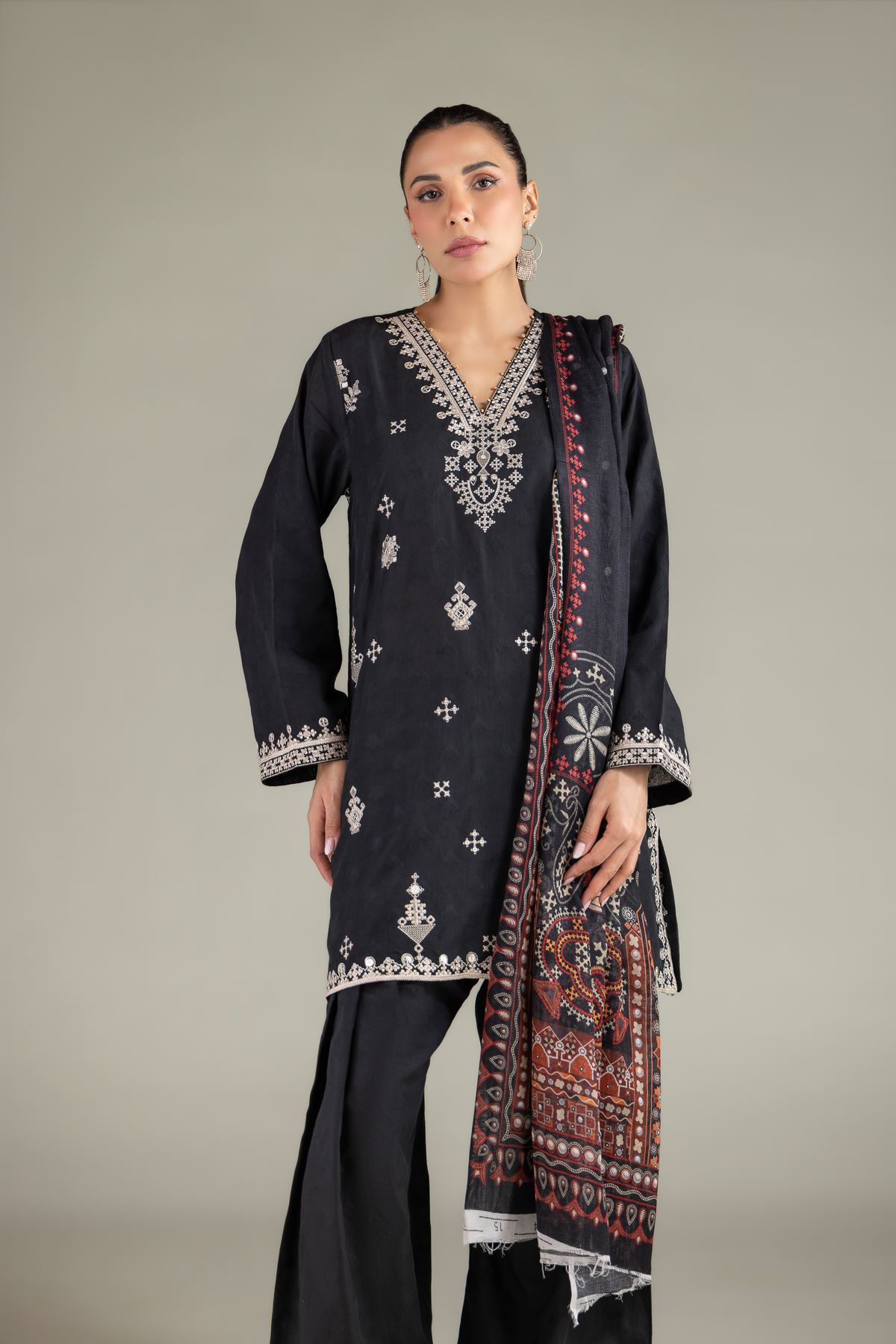 Embroidered Broshia Tailored 3-Piece Set - 8-26-216-B-D1-VG