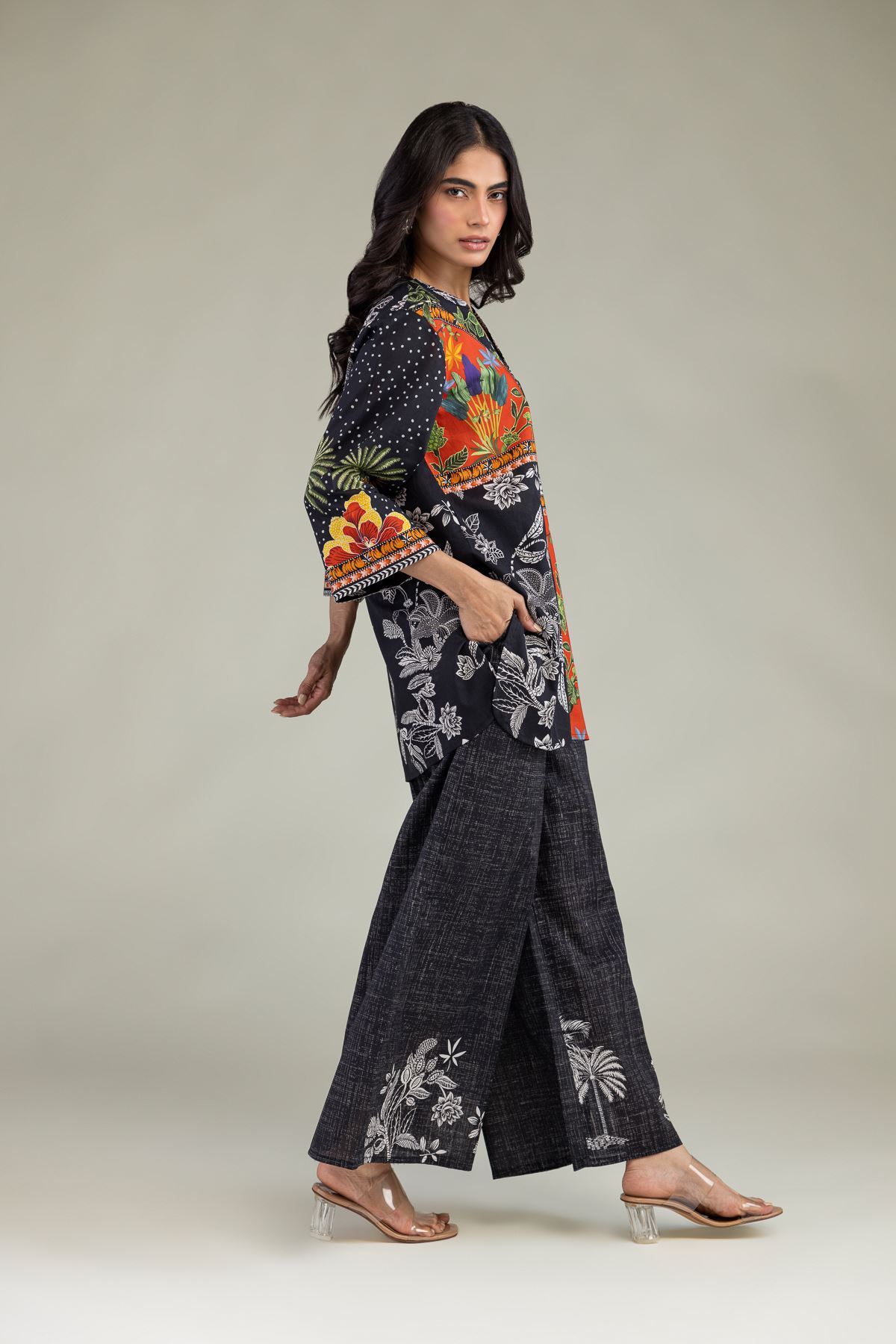 Printed Cambric Floral Black Trousers - 6-26-208-A-H1-VG