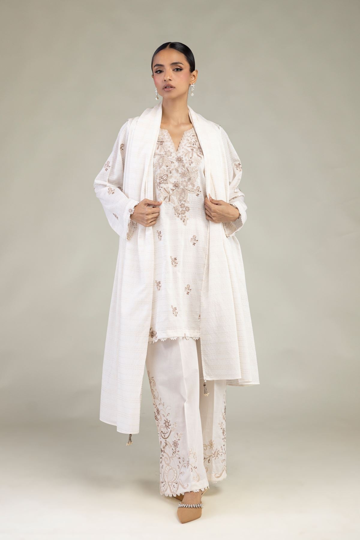 Embroidered Messuri Dobby White Tailored 3-Piece - 2-26-212-A-F1-VG