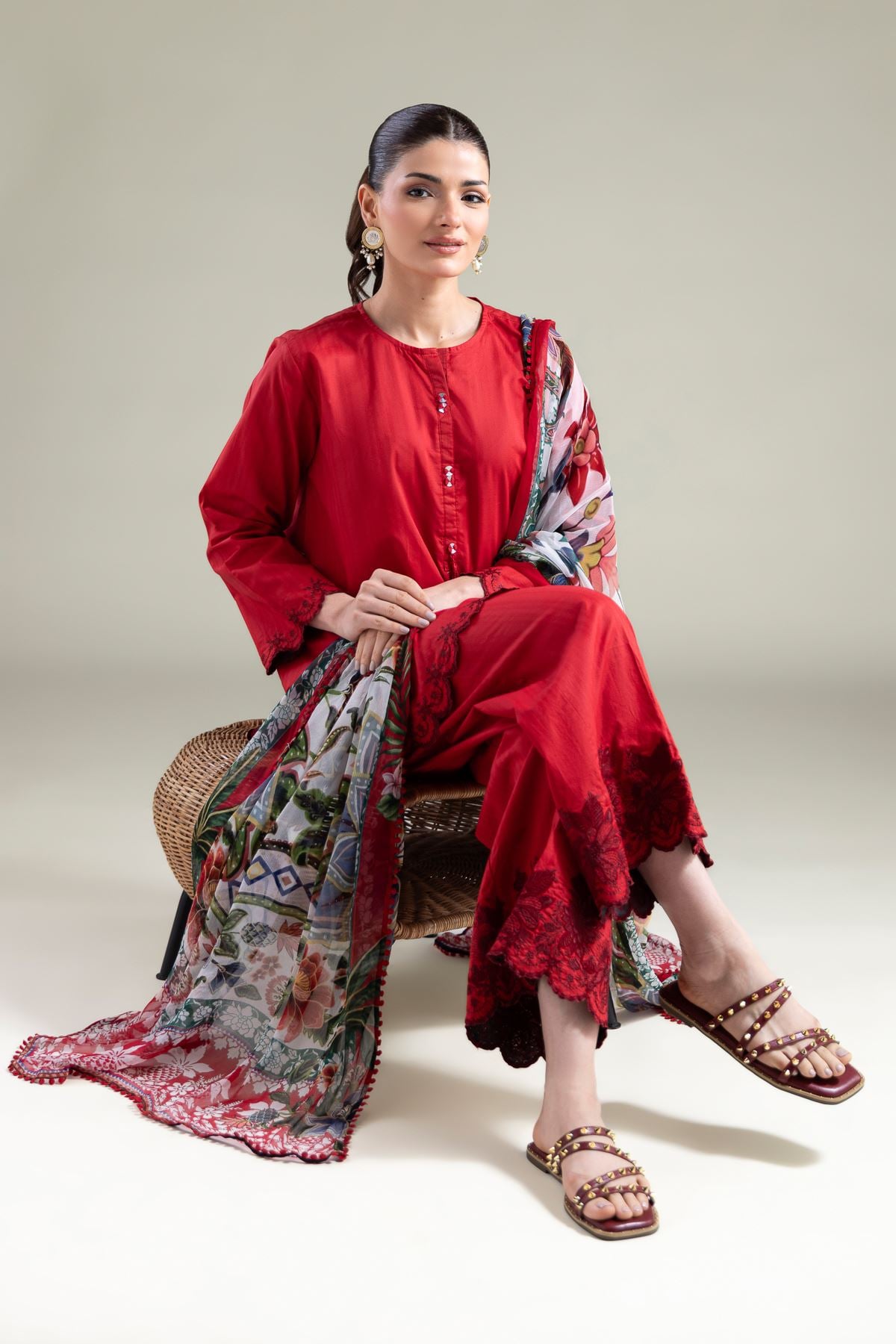 Embroidered Cotton Dobby Short Solid Kurta - 1-26-113-A-B-VG