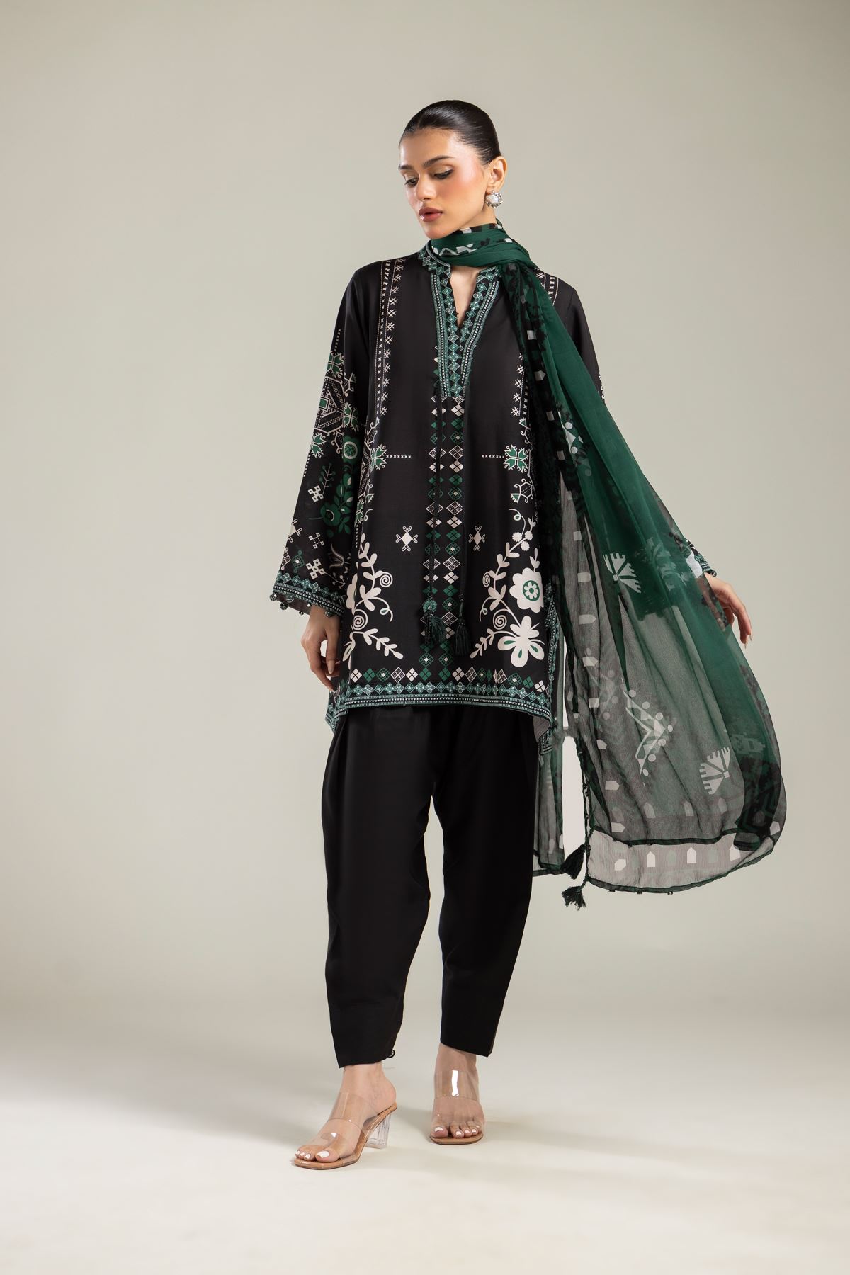 Embroidered Chiffon Green Floral Dupatta - 2-26-109-A-F-VG