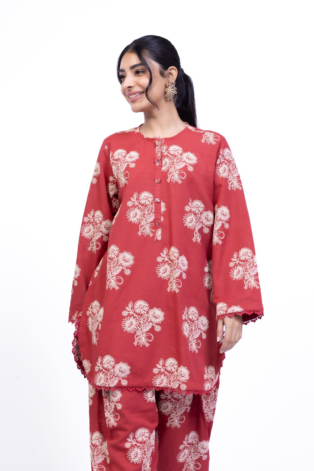 Printed Khaddar Kurta - 25-10-11E8-11TB-VG