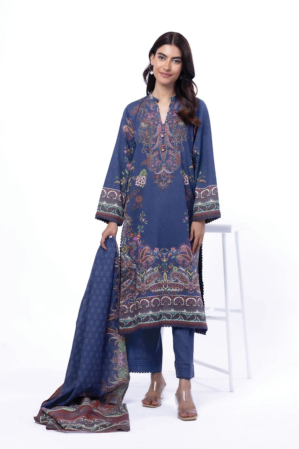 Printed Karandi Fabrics 3 Piece - KRN05B-VG