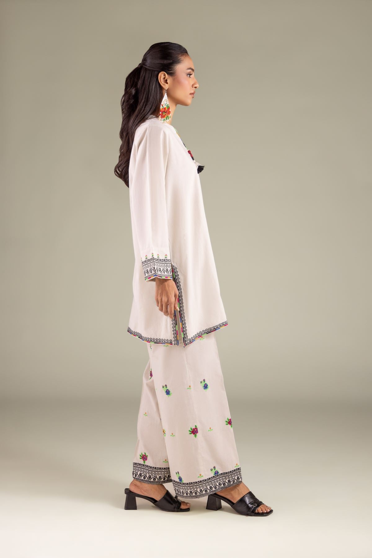 Embroidered Cambric Summer Floral Pants - 1-26-146-A-B-VG