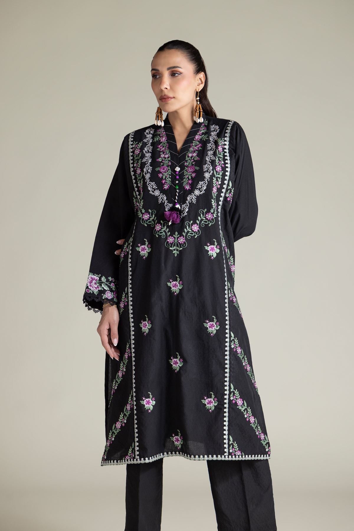 Embroidered Cotton Dobby Black Tailored 2-Piece - 1-26-102-A-F-VG