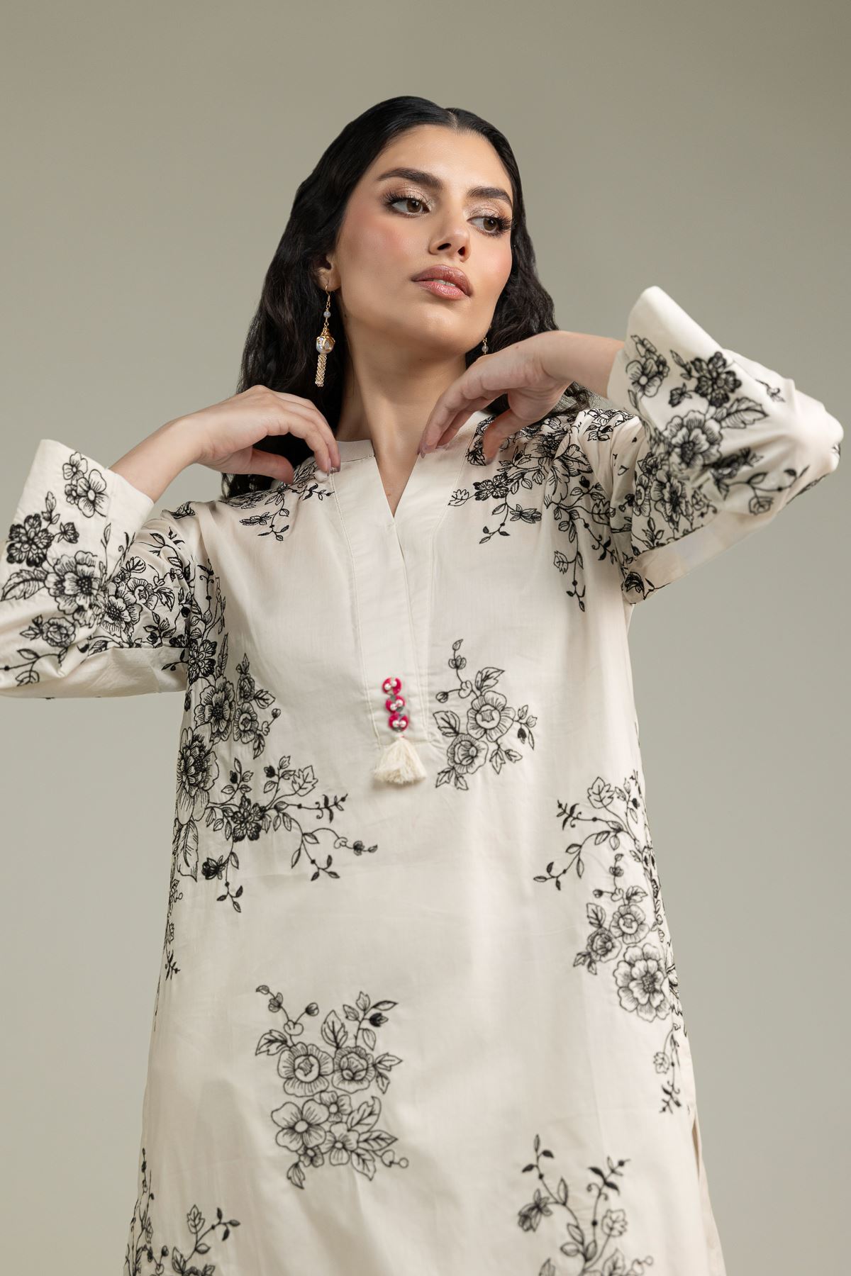 Embroidered Cambric Floral Longline Kurta - 1-26-231-A-F1-VG