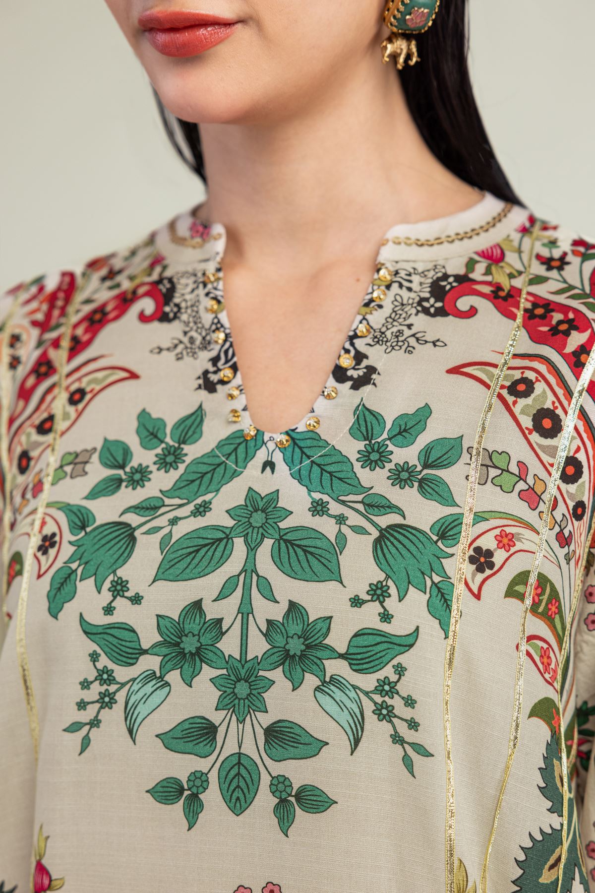 Embroidered Raw Silk Floral Beige Kurta - 1-26-203-A-C1-VG