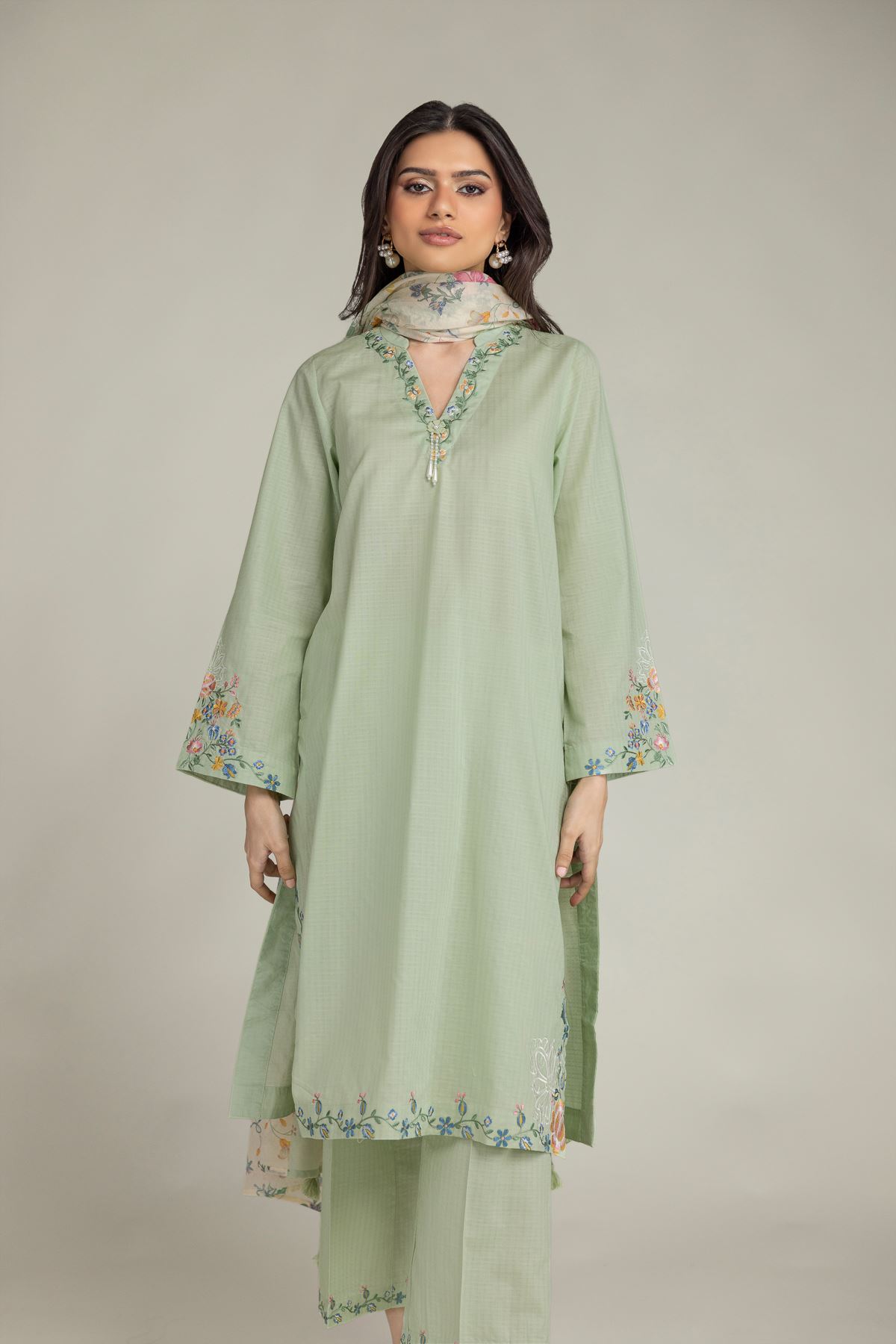 Embroidered Cotton Net Cotton Net Dupatta - 1-26-225-C-C1-VG