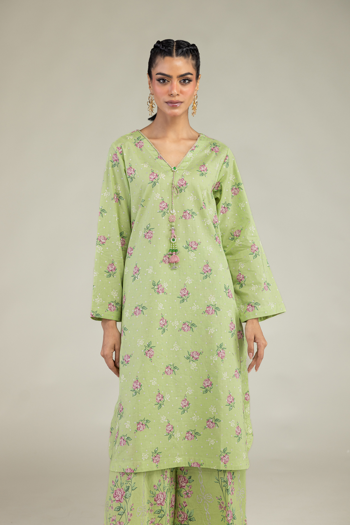 Printed Cambric Floral Longline Kurta - 1-26-236-A-I2-VG