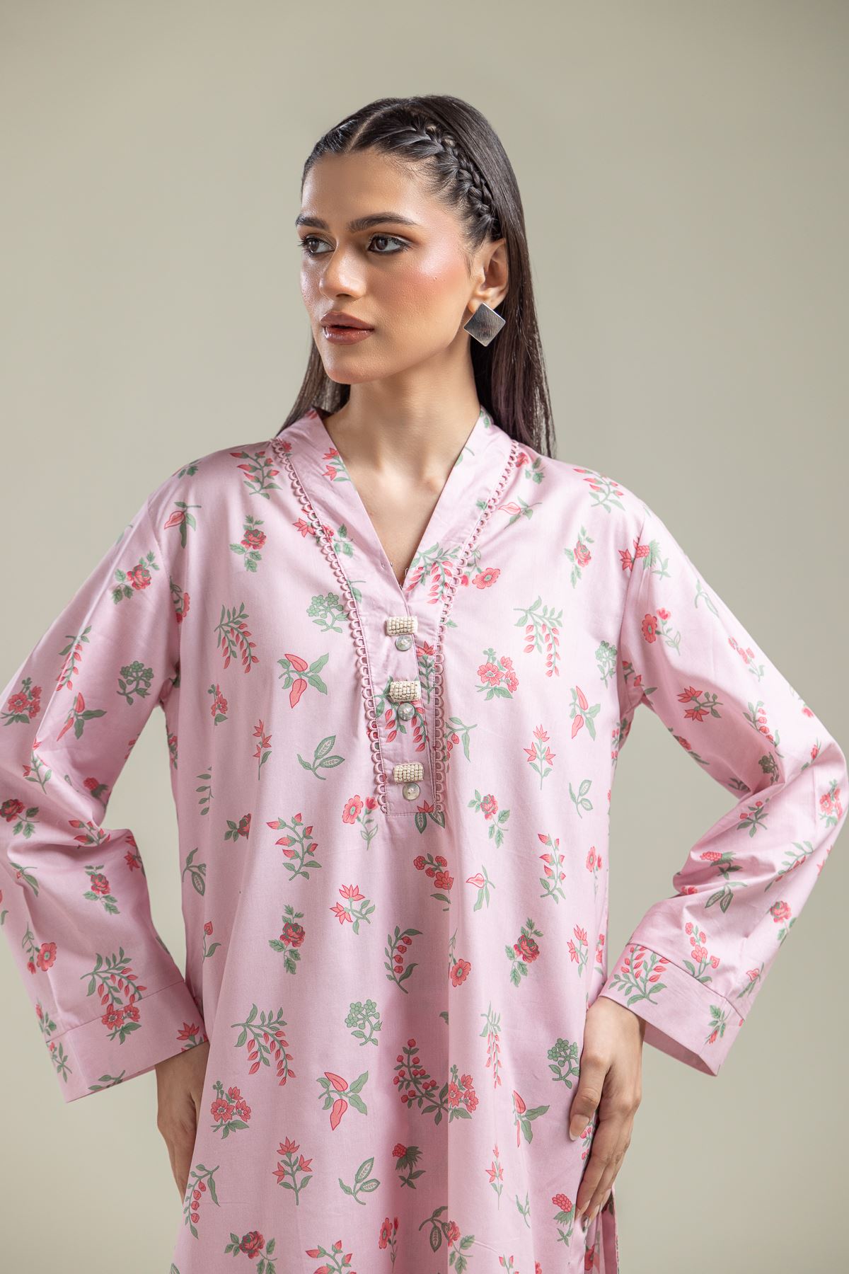 Printed Cotton Viscose Floral Pink Kurta - 1-26-134-A-F-VG