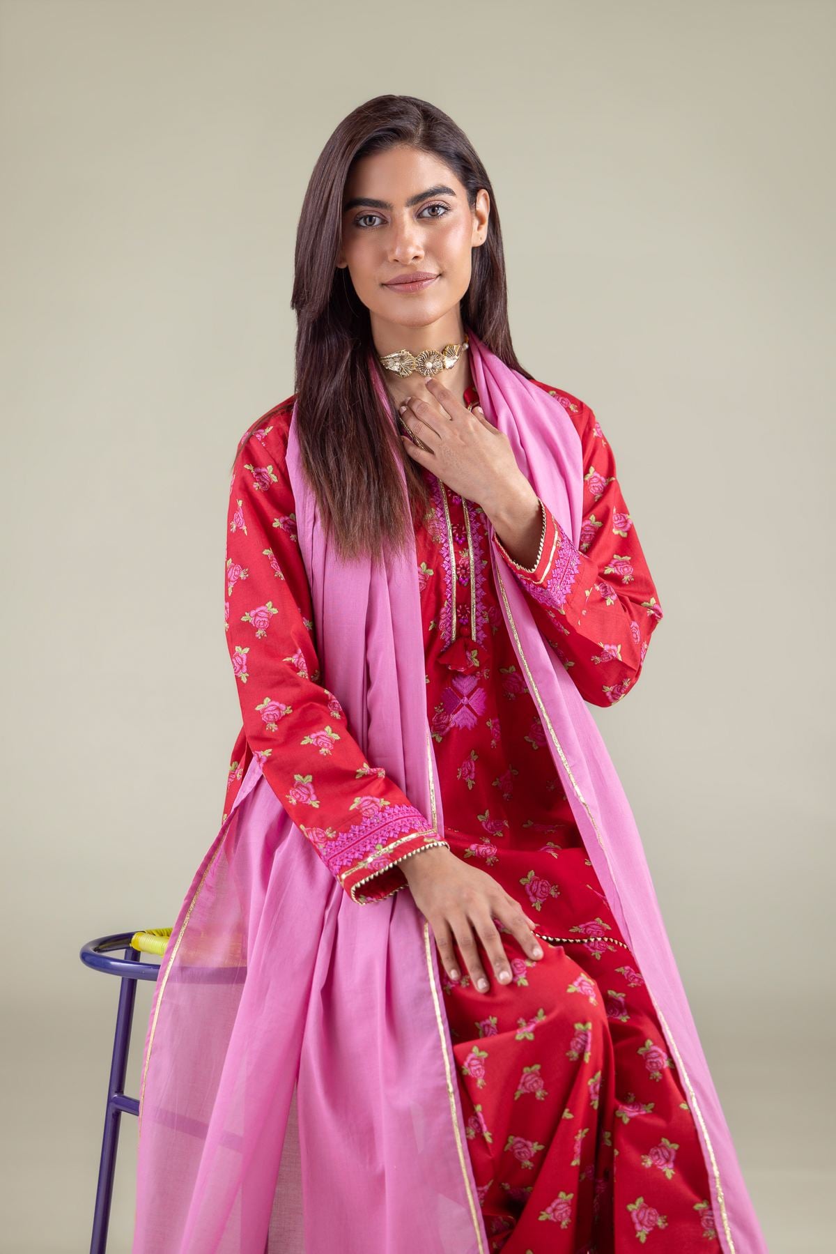 Embroidered Cambric Kurta - 1-26-133-A-D-VG