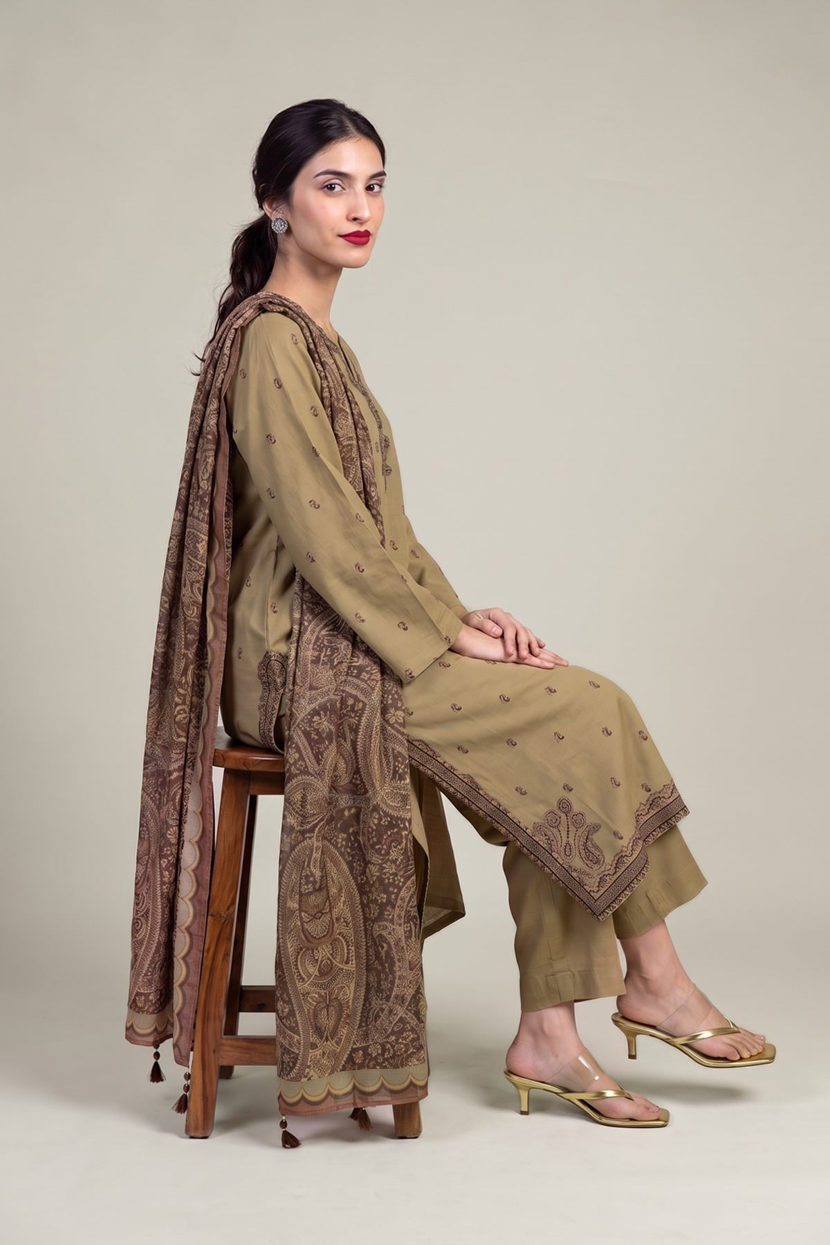 Embroidered Polyester Silk Polyester Silk Dupatta - 1-26-309-B-D1-VG