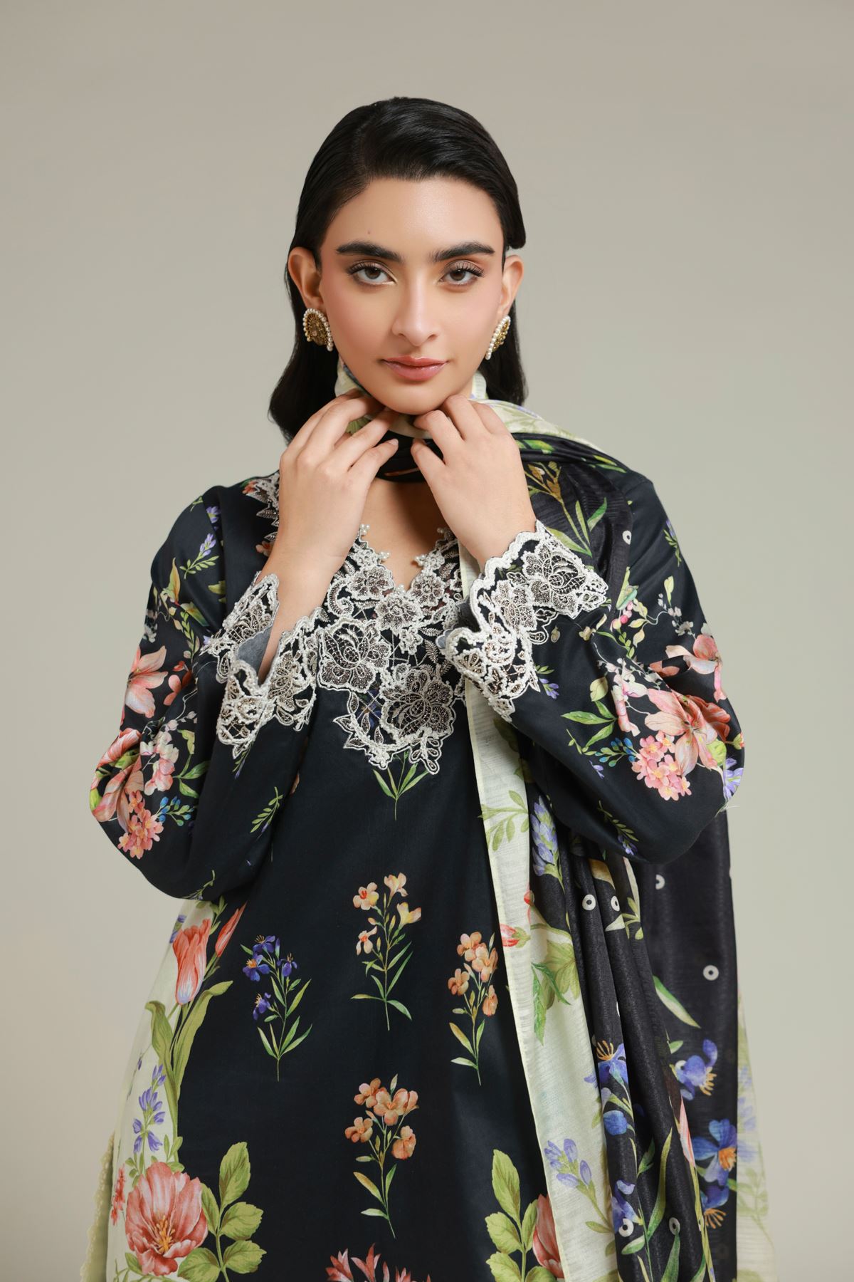 Printed Satin Fabrics 3 Piece - CA49A-VG
