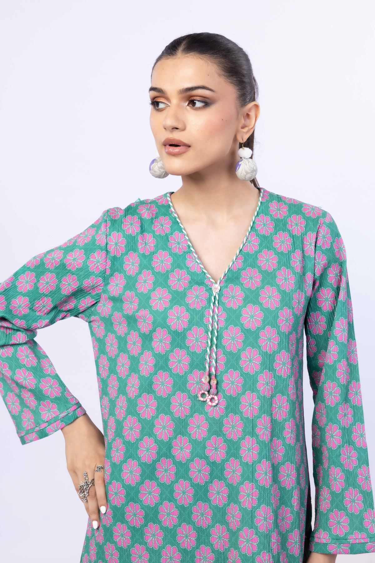 Printed Ripple Crinkle Kurta - 25-10-10S4-02TB-VG