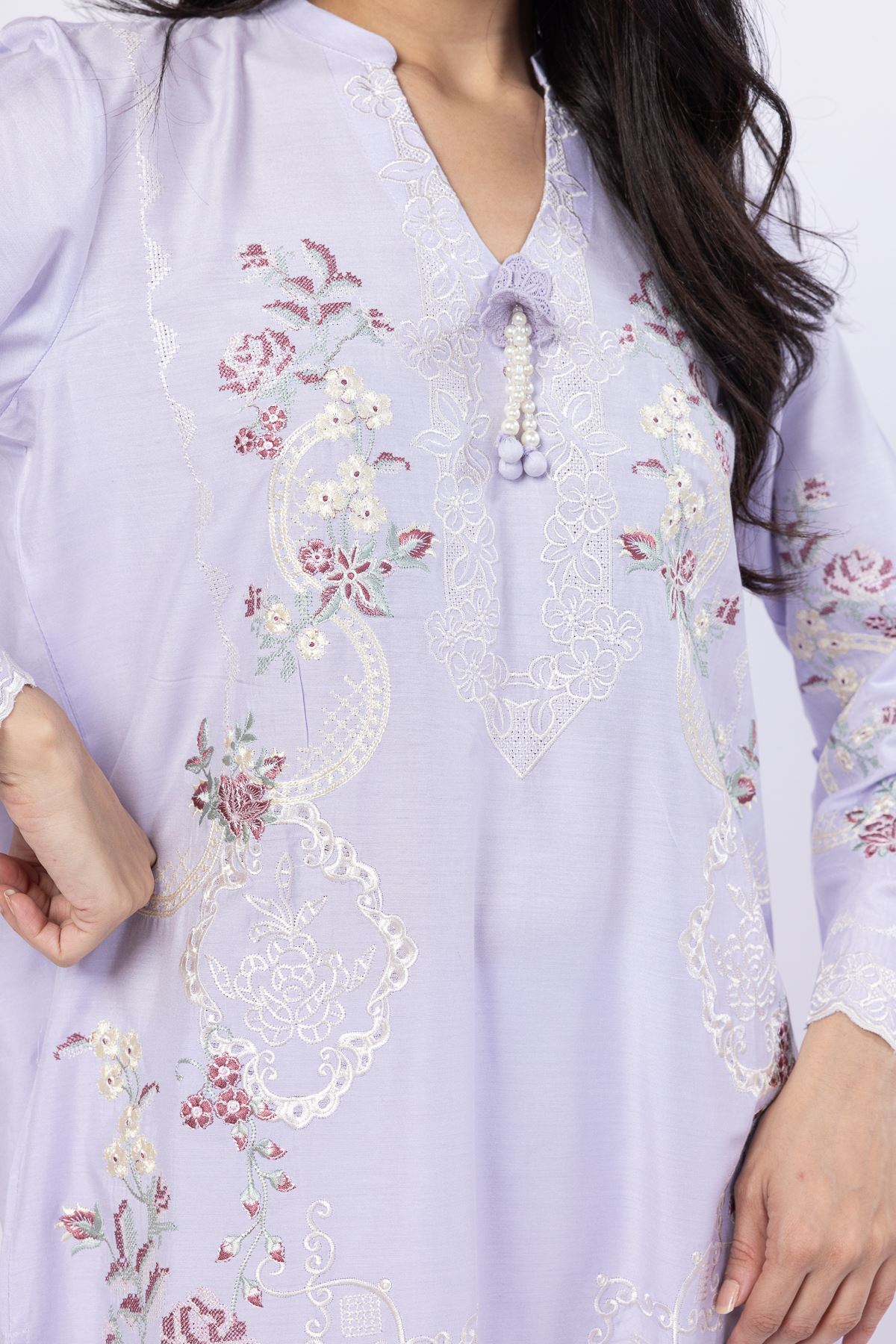 Embroidered Raw Silk Kurta - 25-10-10S4-02TA-VG