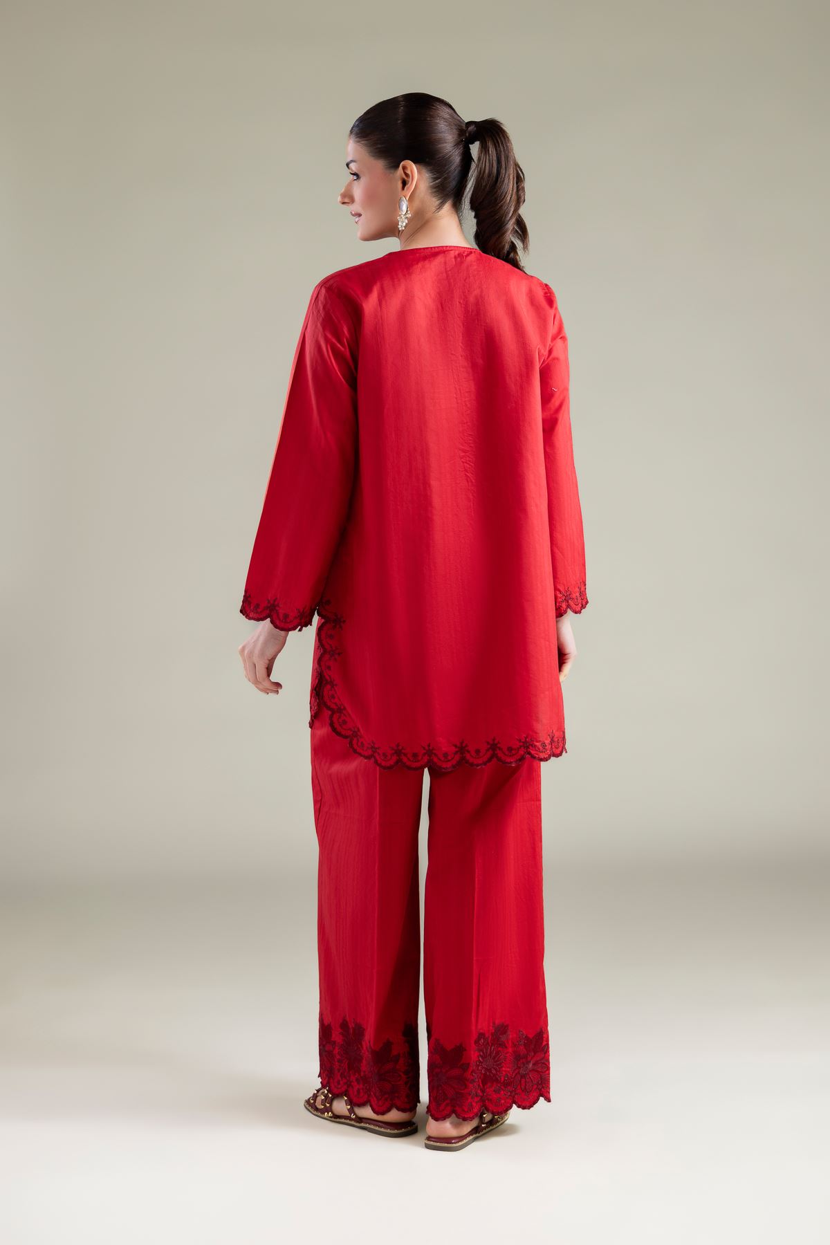 Embroidered Cotton Dobby Short Solid Kurta - 1-26-113-A-B-VG