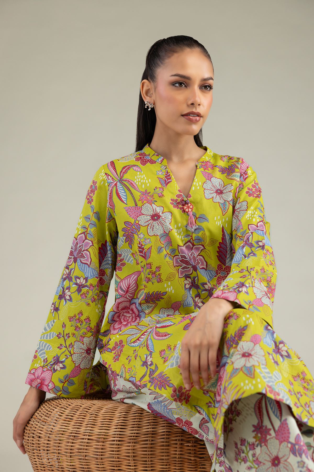 Printed Cambric Floral Cambric Kurta - 1-26-242-B-B1-VG