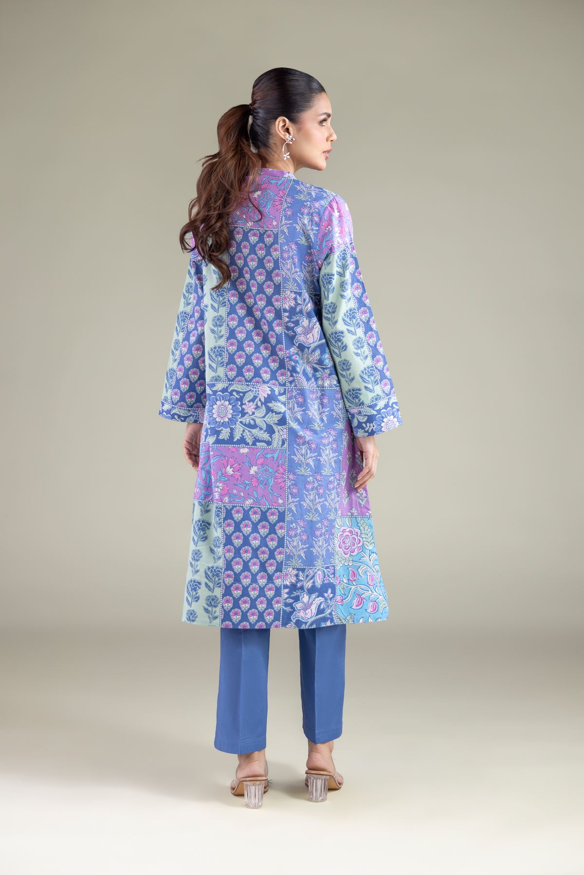 Printed Cambric Floral Longline Kurta - 1-26-127-A-G-VG