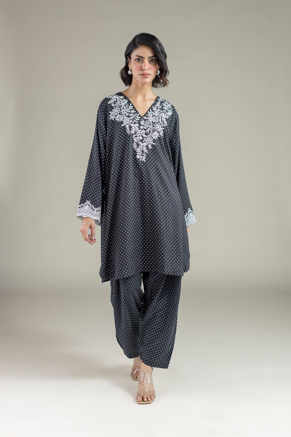 Embroidered Marina Polka Dot Kurta - 25-10-11E12-03TB-VG