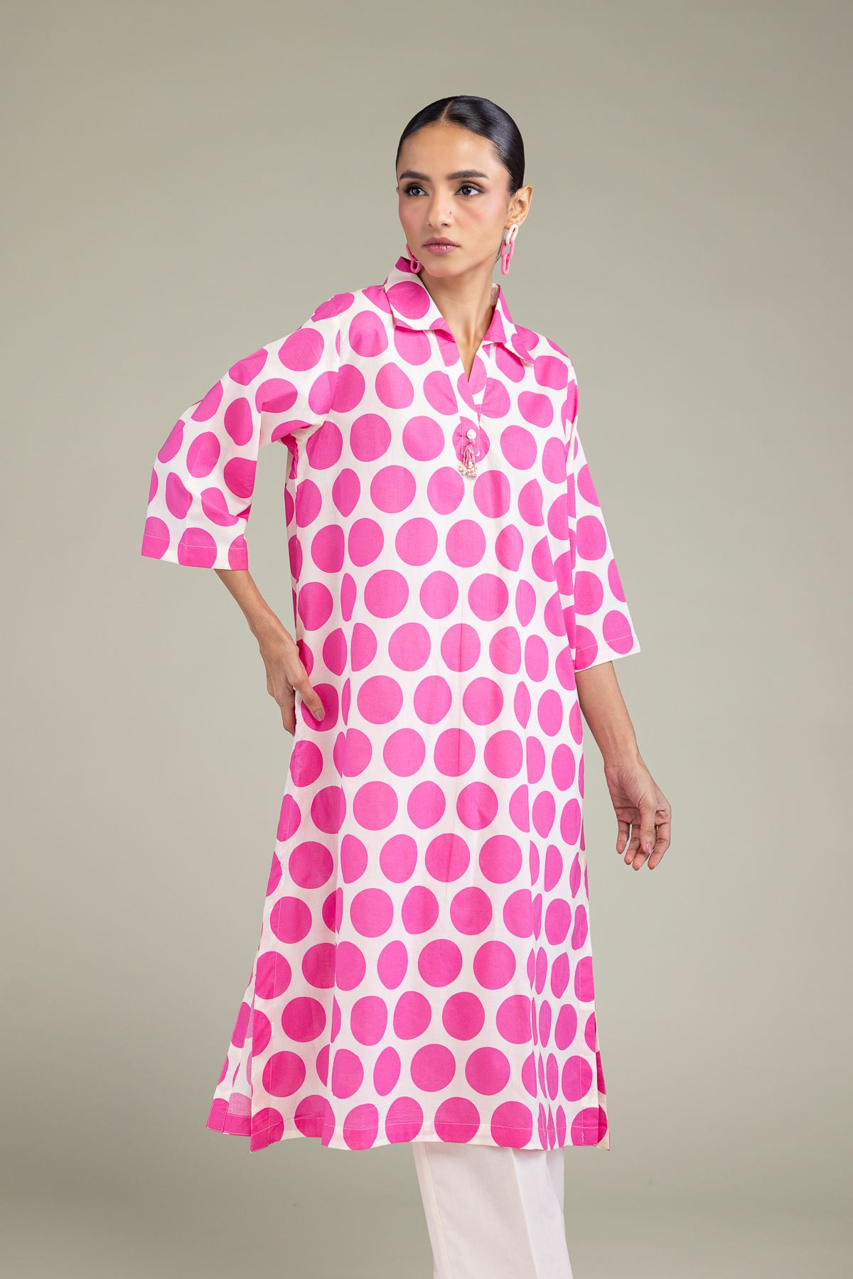 Printed Cambric V-Neck Cambric Kurta - 1-26-206-A-D1-VG
