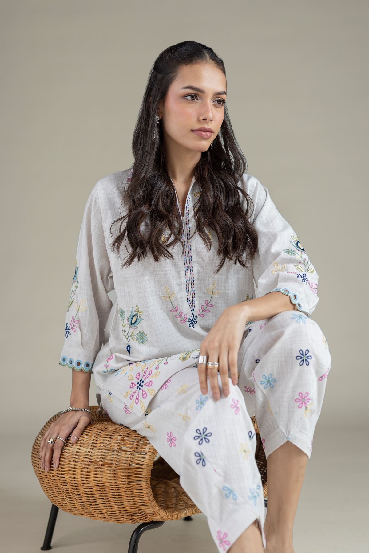 Embroidered Heavy Textured Cotton Kurta - 25-09-12E2-05TB-VG