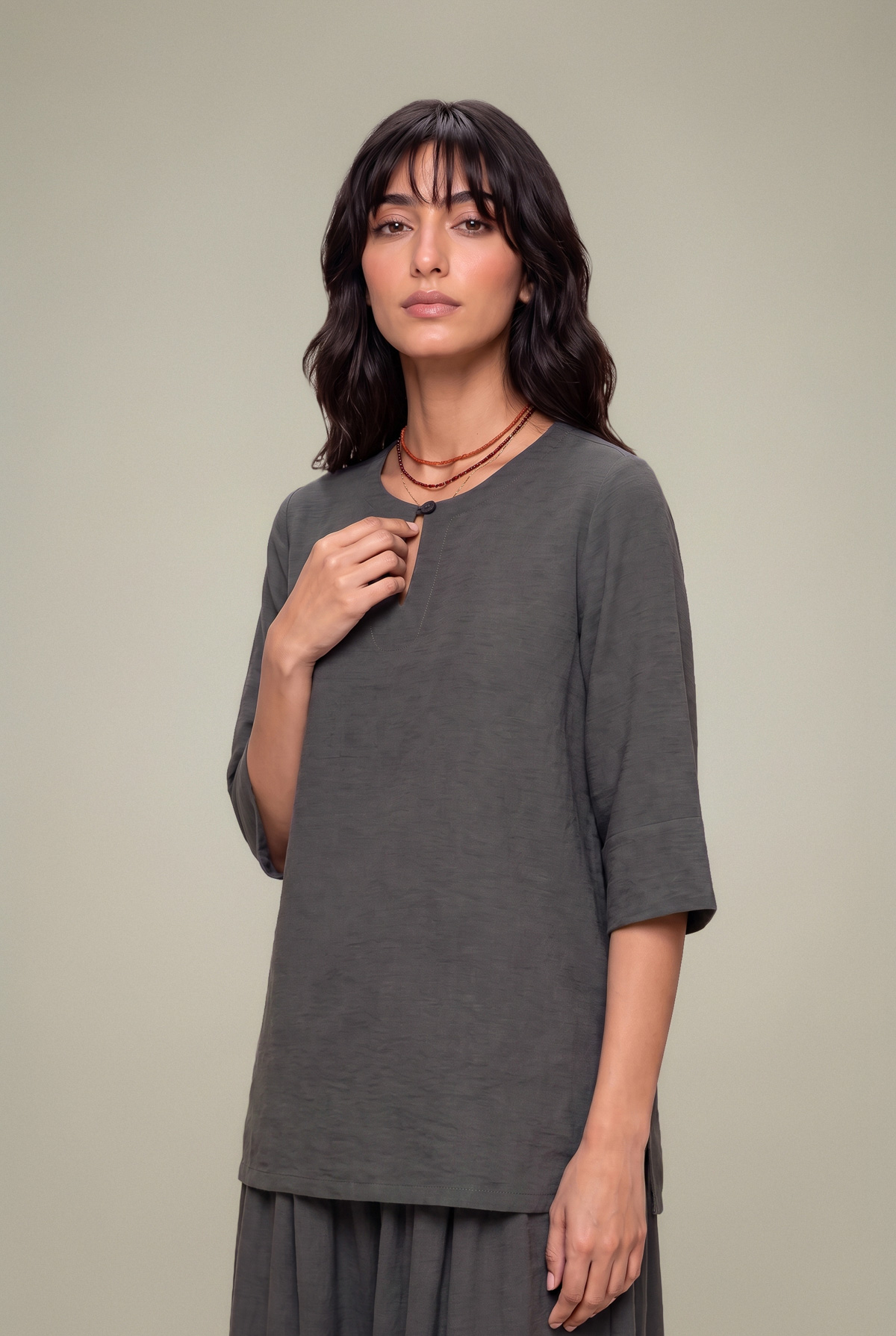 Dyed Textured Georgette Solid Gray Tunic - 1-26-229-B-F1-VG