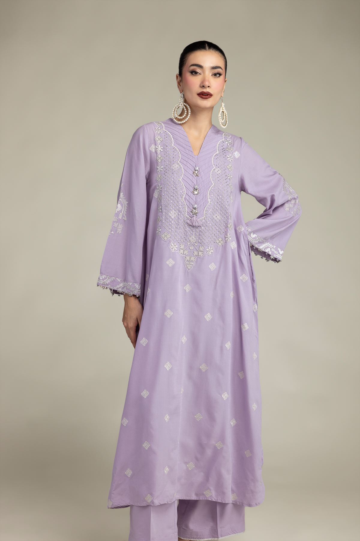 Embroidered Raw Silk Long Embroidered Kurta - T-A11-26-106FG1-VG