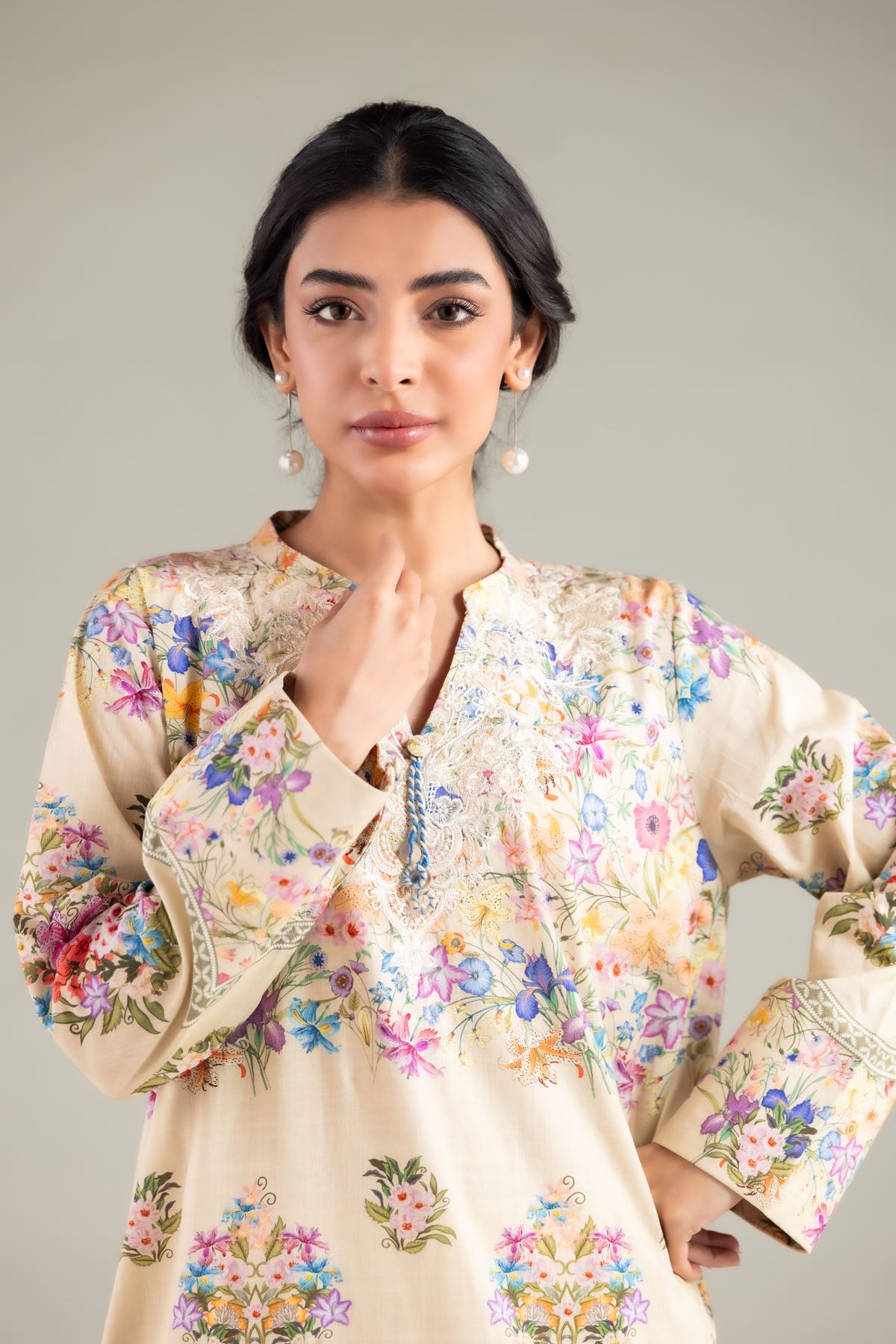 Embroidered Textured Cotton Kurta - 1-26-130-A-B-VG